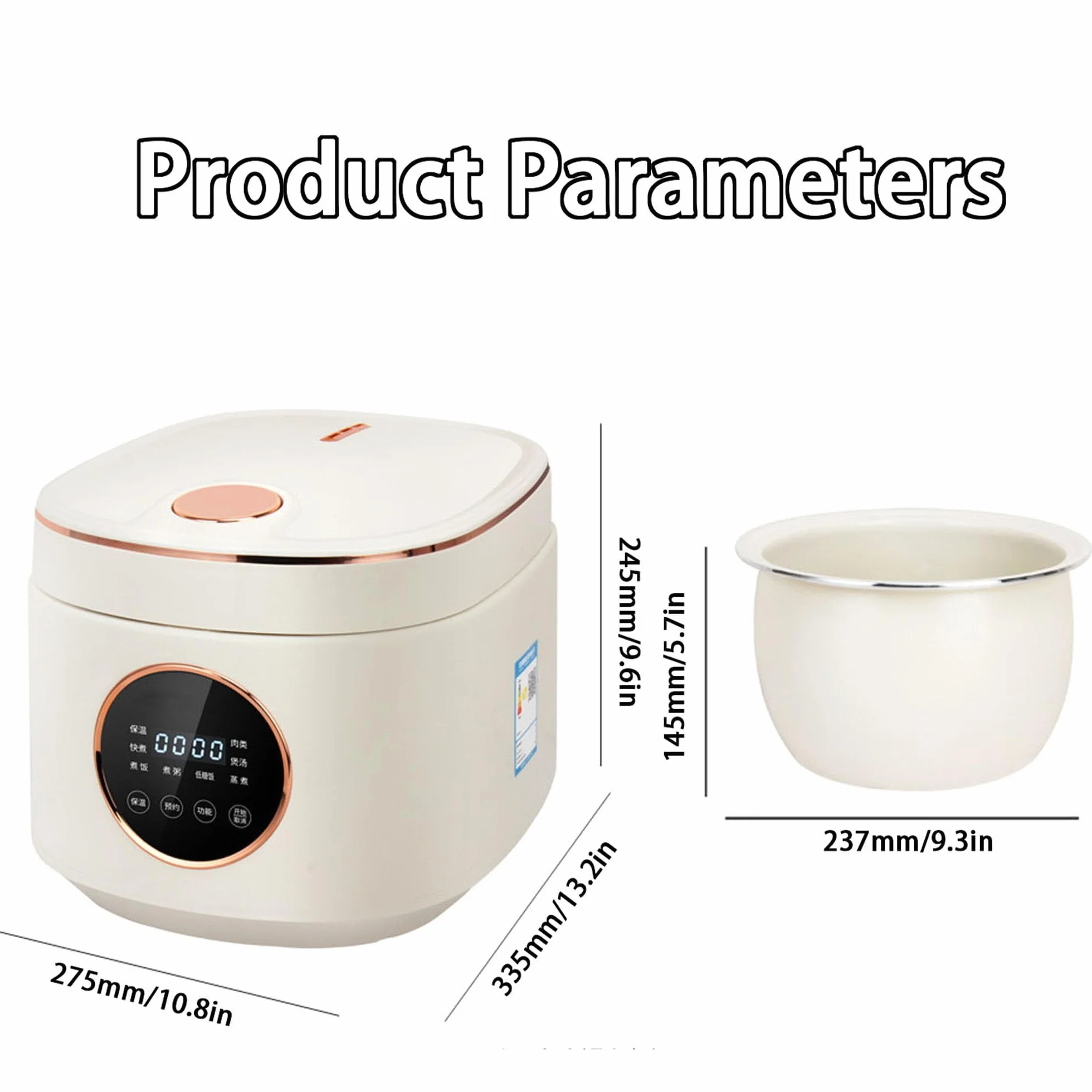 Urządzenie Do Gotowania Ryżu, Parowar 5L Low Carb Z Wielofunkcyjnym Panelem Operacyjnym, 8 Funkcji Gotowania Ryżu, 5L Nieprzywierająca Powłoka Ceramiczna, Do Ryżu Białego, Brązowego, Owsianki