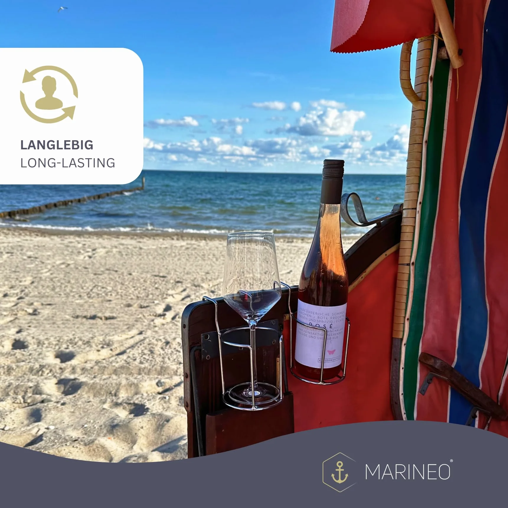 MARINEO Kosz plażowy, uchwyt na napoje, uchwyt na butelki, na kosze plażowe, na szklanki, kubki, butelki, stal nierdzewna, 2 sztuki