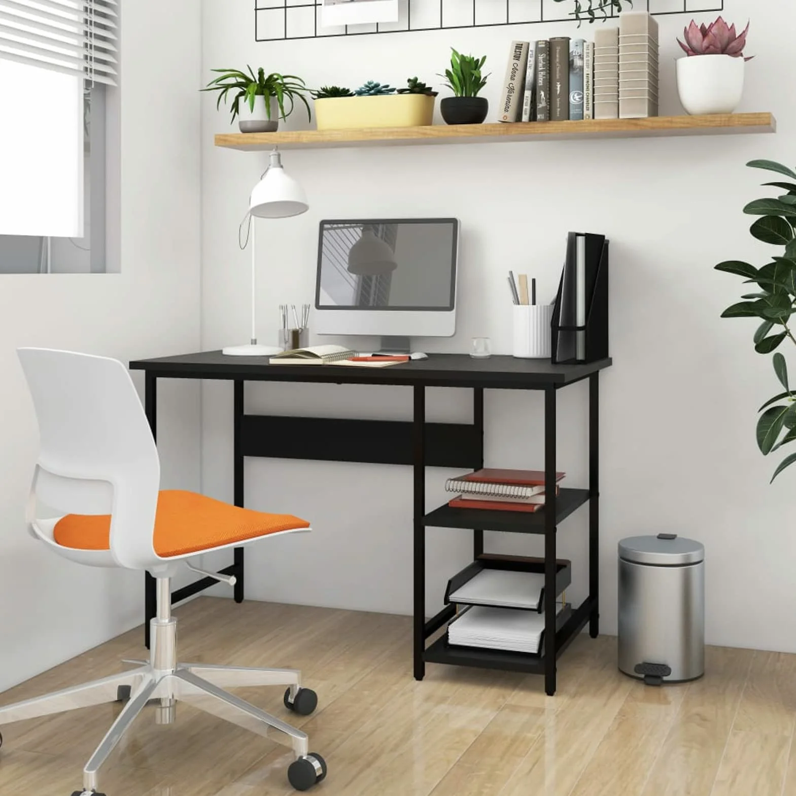 Homgoday Czarne biurko komputerowe 105 x 55 x 72 cm, MDF i metal, meble biurkowe, biurko, biurko komputerowe, biurko zajmujące mało miejsca, stół, biurko, biurko do gier do pokoju dziecięcego
