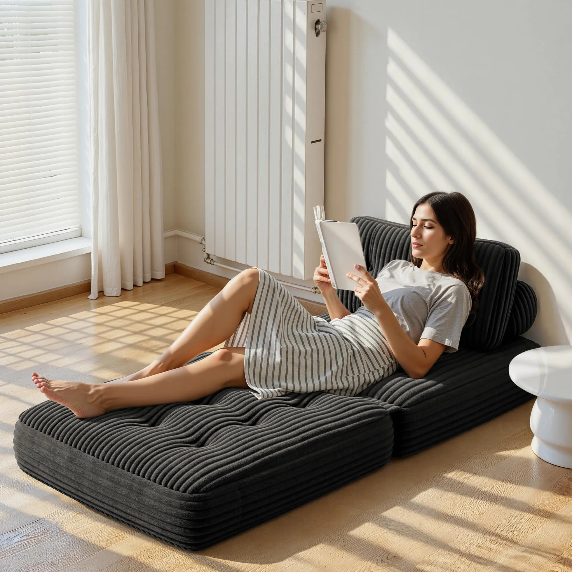 Xbro Składana sofa rozkładana z oparciem, przenośny fotel rozkładany w łóżku 2 w 1 do małych przestrzeni, sztruksowa tkanina z wypełnieniem piankowym, 190 x 85 cm rozłożony (czarny)