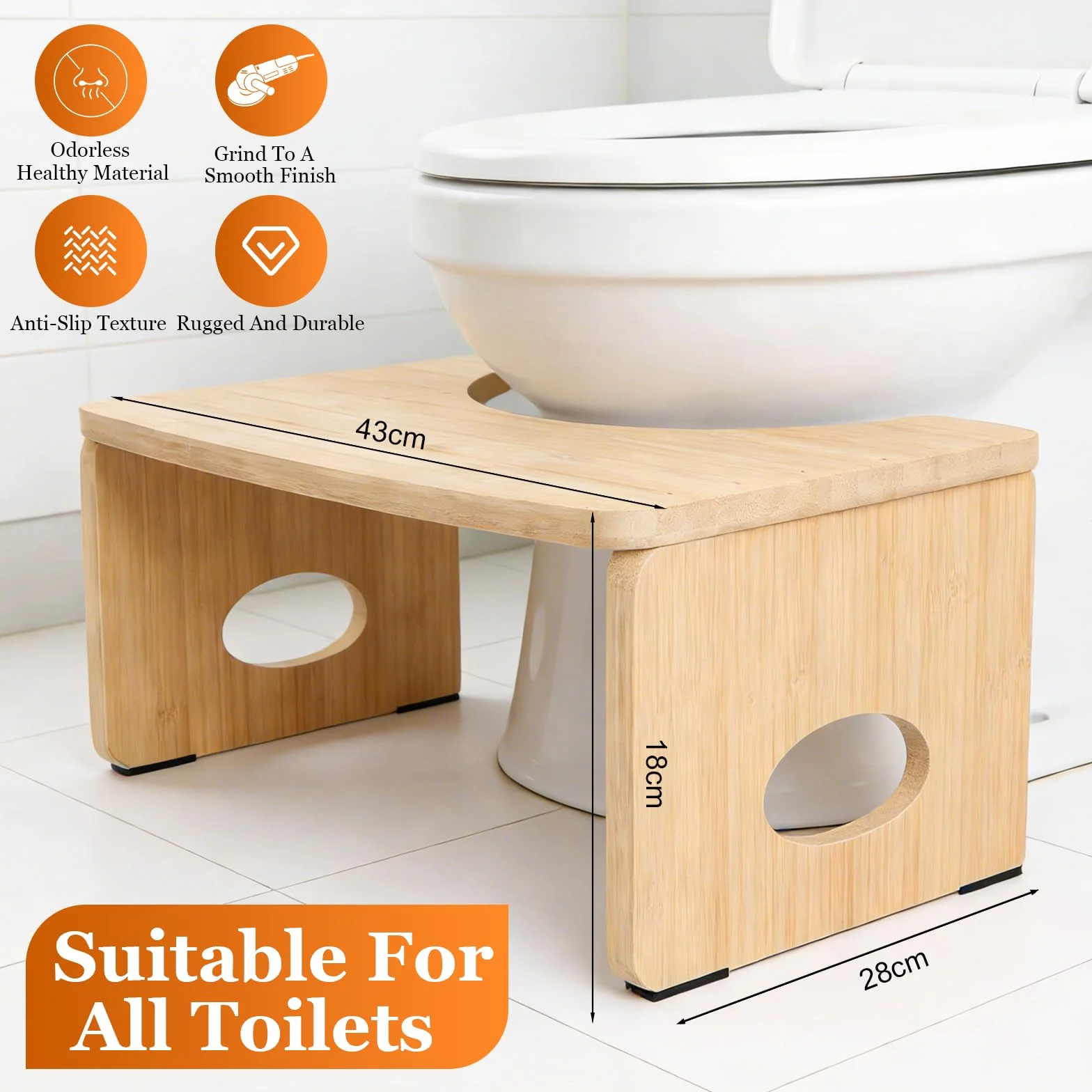 FlexStep Klapp-Toilettenhocker 18 cm 150 kg FSC-Bambus Caramel Beige