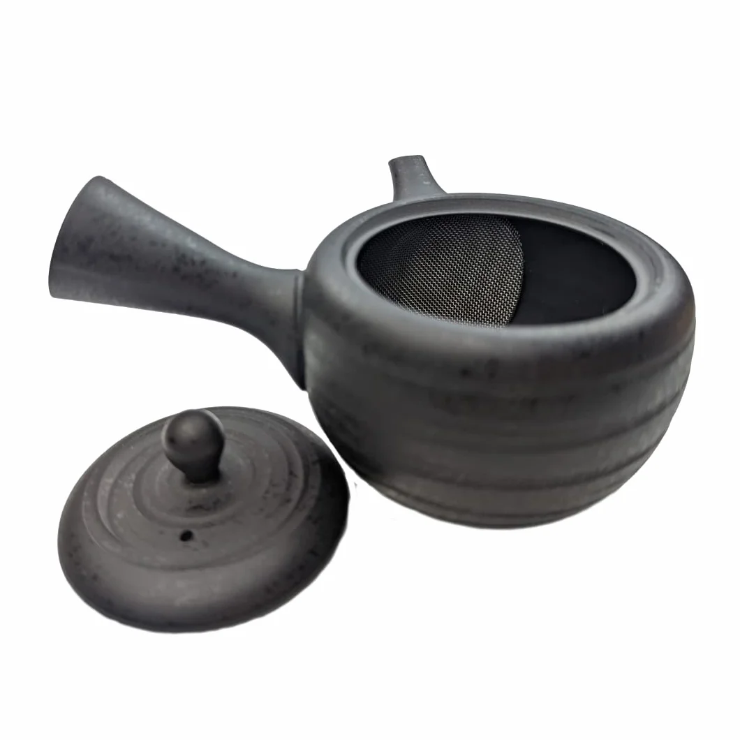 Kyusu Czajniczek japoński z ceramiki 200 ml, ceramiczny czajniczek Kyusu z bocznym uchwytem i sitkiem ze stali nierdzewnej, jednoręczny czajniczek do przygotowywania zielonej herbaty, Charcoal
