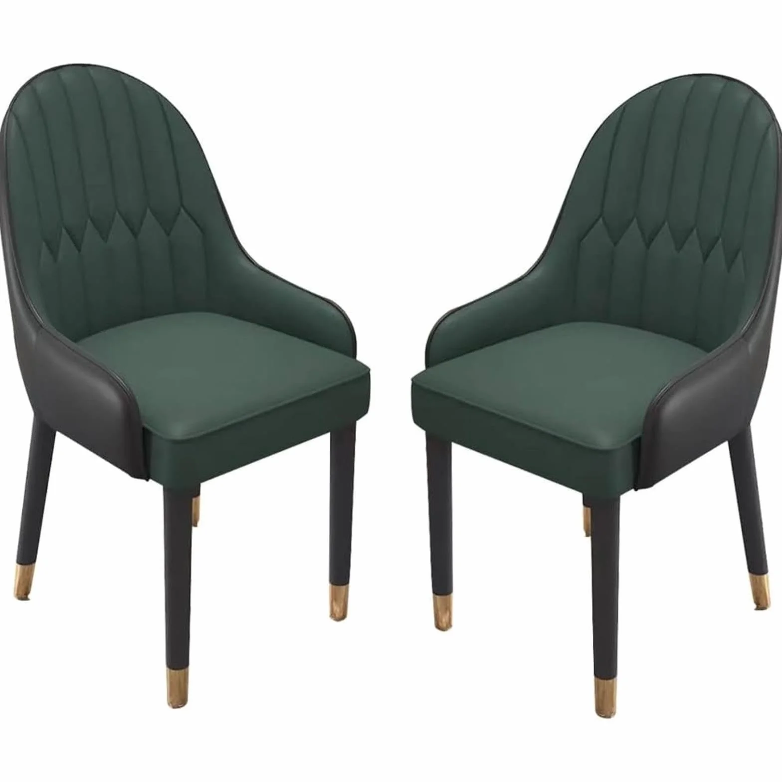 Zestaw 2 skórzanych krzeseł kuchennych odpornych na zarysowania z solidnymi nogami ze stali węglowej do salonu, poczekalni i blatu (Dark Green+black)