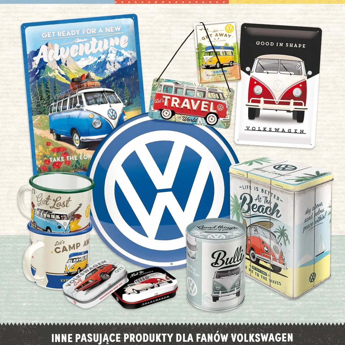 Nostalgic-Art Retro kubek emaliowany, 360 ml, VW Bulli – Let's Get Lost – Pomysł na prezent dla miłośnika Volkswagena Busa, Official License Product (OLP), kubek kempingowy na kawę, Styl vintage