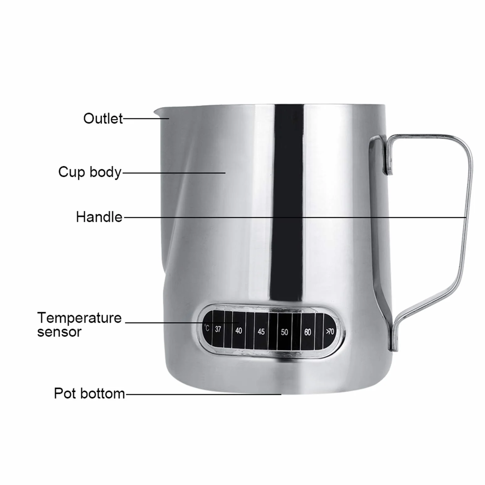 dzbanek na mleko, ze stali nierdzewnej, 600 ml, dzbanek do kawy z pomiarem – do mleka i sztuki latte