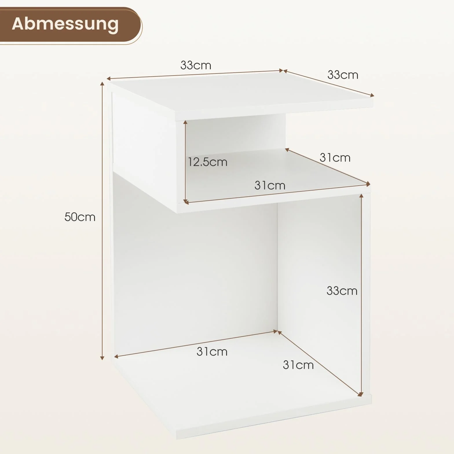 COSTWAY Stolik pomocniczy drewniany 3 poziomy biały 33 x 33 x 50 cm