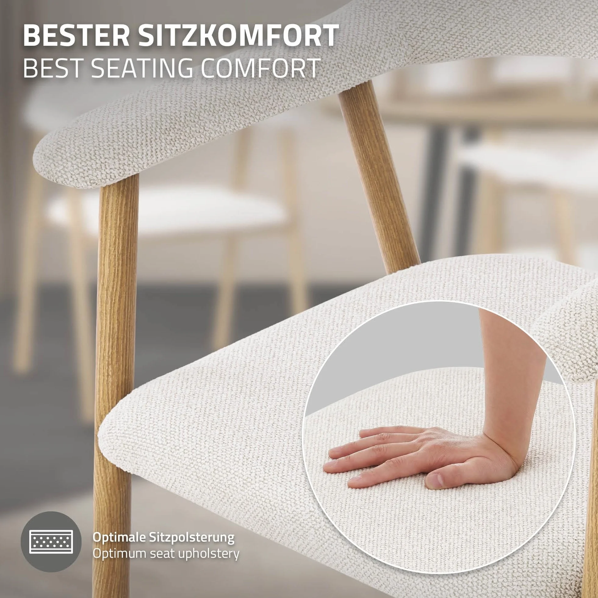 ML-Design Krzesla do Jadalni 2 Szt z Podlokietnikami Bezowy, Tapicerowane Krzesla Kuchenne z Oparciem, Ergonomiczne Fotele do Salonu z Tkanina Pleciona i Metalowymi Nogami w Drewnianym Stylu