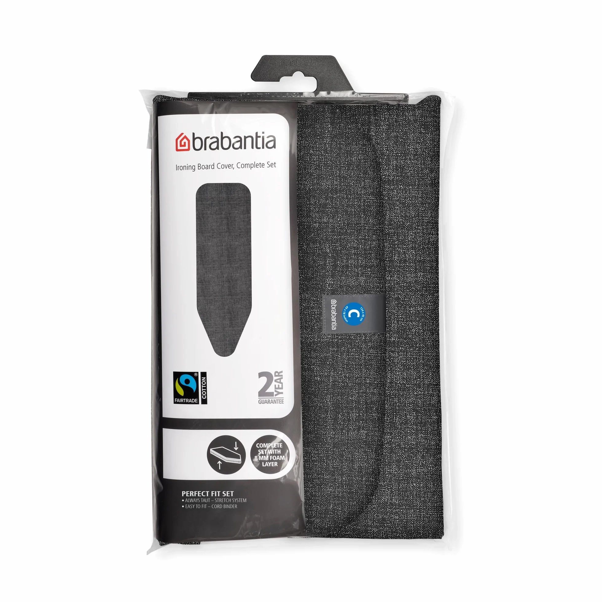 Brabantia Ironing Board Cover C 124x45 cm – Denim Black | 100% Cotton Top Layer with 8mm Foam Padding | Perfect Fit for Size C Ironing Boards | Durable, Washable, and Easy to Install