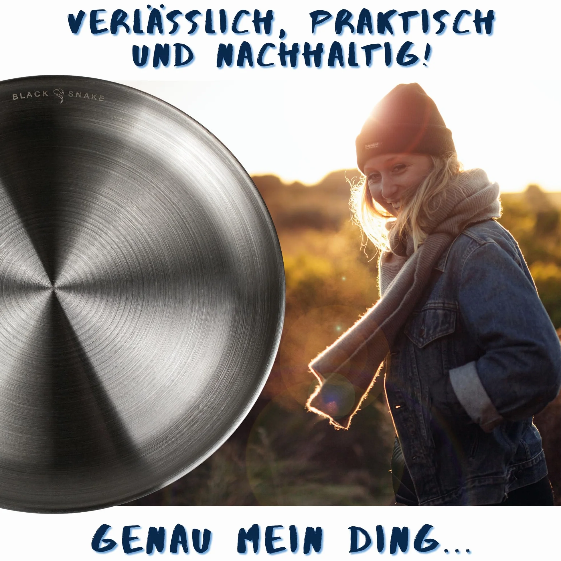 Black Snake Talerze kempingowe ze stali nierdzewnej, Ø 23 cm, zestaw 4 sztuk, srebrne | Płaskie talerze outdoorowe, na piknik, trekking i podróże, wytrzymałe, nierdzewne, łatwe w pielęgnacji