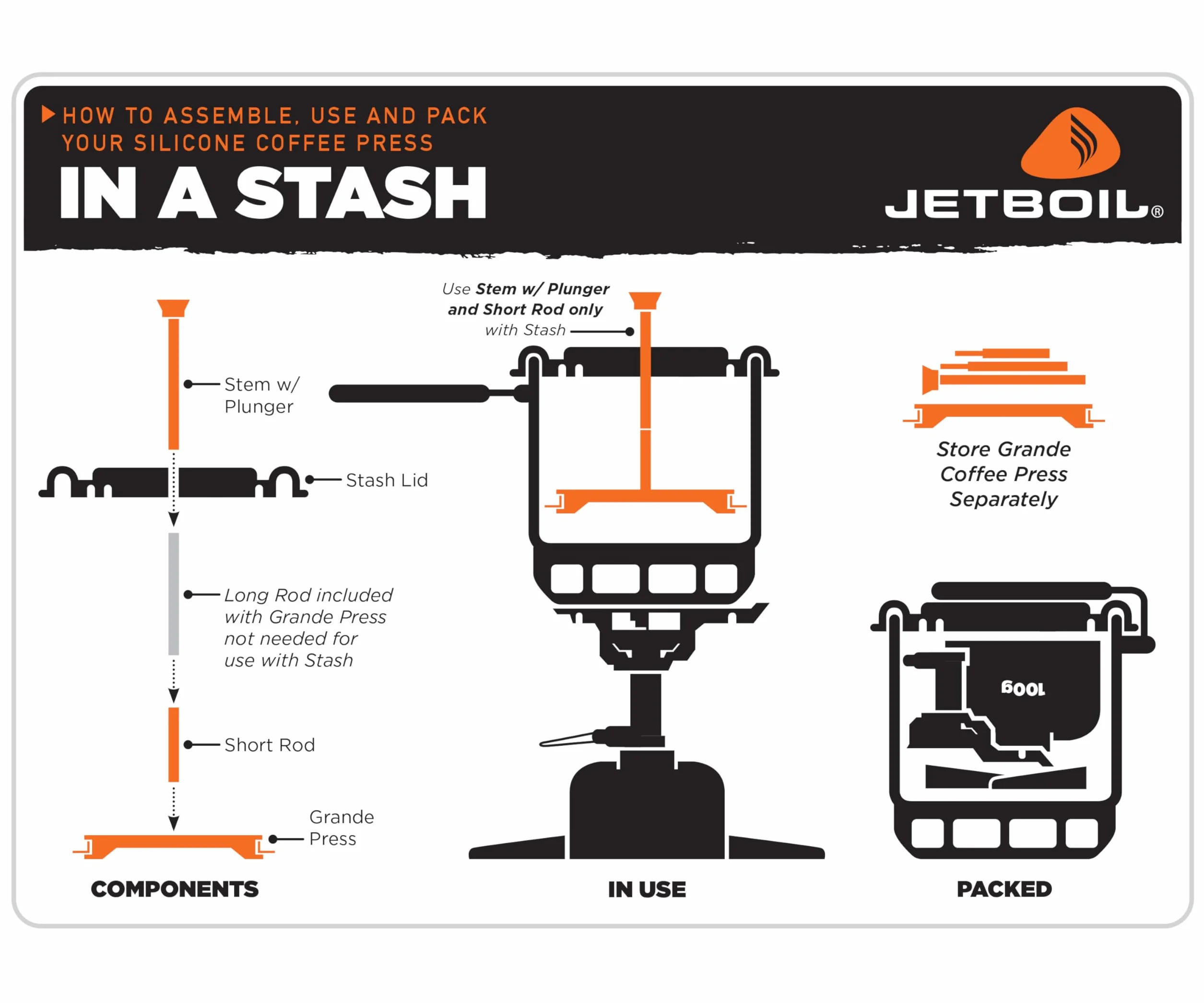 Jetboil Silikonowa prasa do kawy zaparzacz do kawy Kuchenki kempingowe i plecakowe, Grande