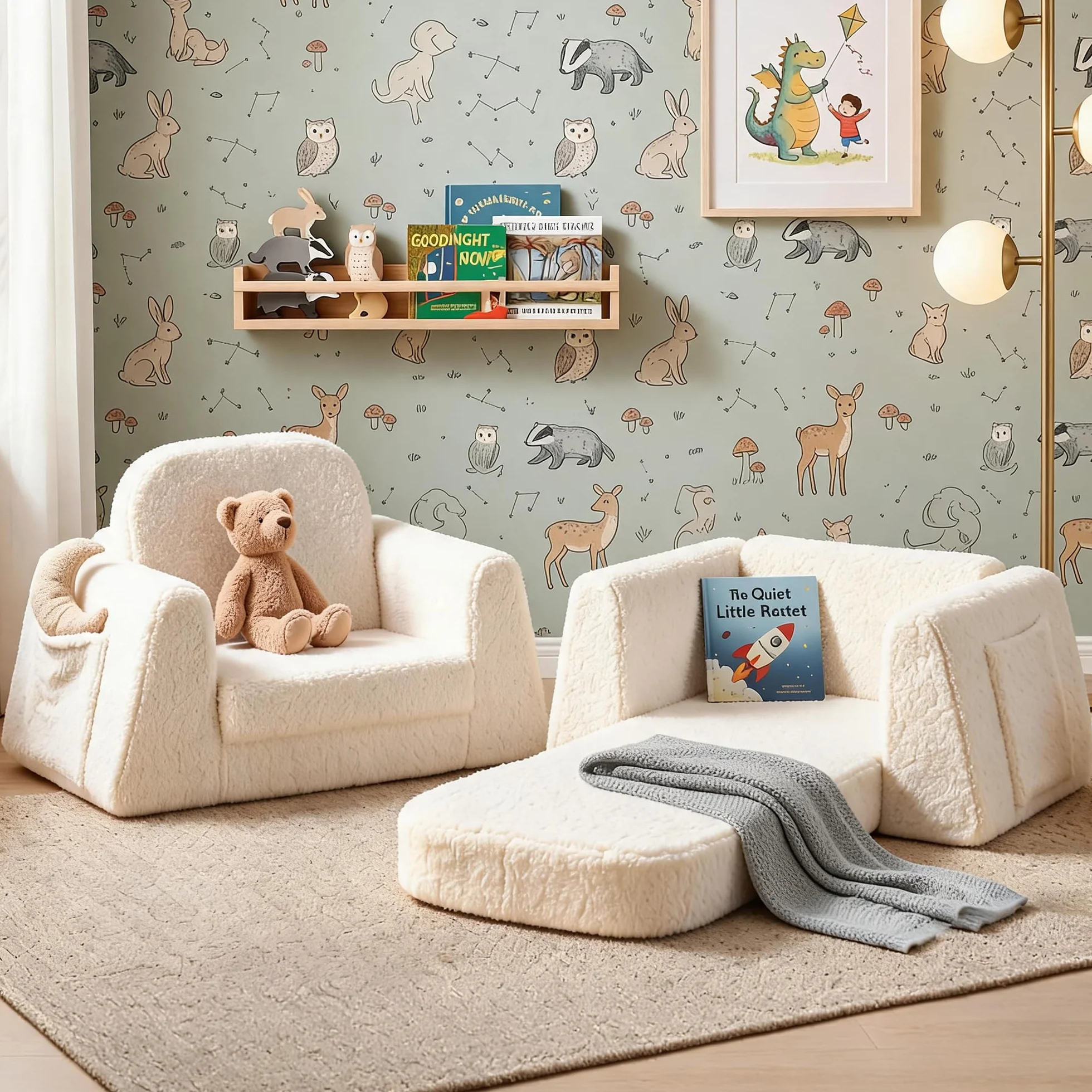 BanaSuper Rozkładana sofa dziecięca 2 w 1, składany fotel i łóżko dla niemowląt, fotel dziecięcy, poszerzona podstawa zapobiegająca przechylaniu, zdejmowany pokrowiec, prezent dla chłopców i