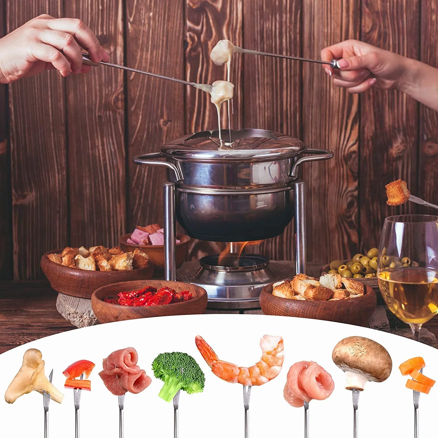 Voarge Widelce do fondue ze stali nierdzewnej, 18 sztuk, 24 cm, szpikulce do fondue, widelce z uchwytem ze stali nierdzewnej, z uchwytem odpornym na wysokie temperatury