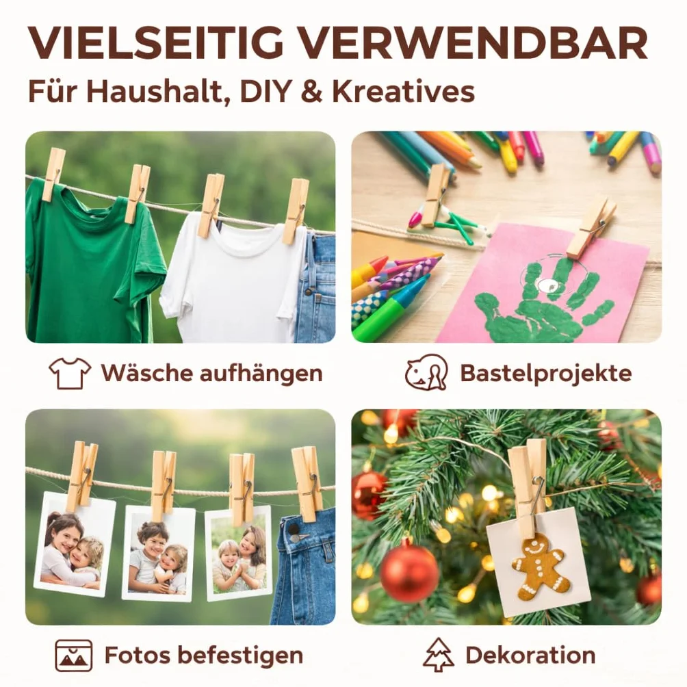 50 x spinaczy do bielizny z prawdziwego drewna - duże klamerki - drewniane klamerki - spinacze do majsterkowania