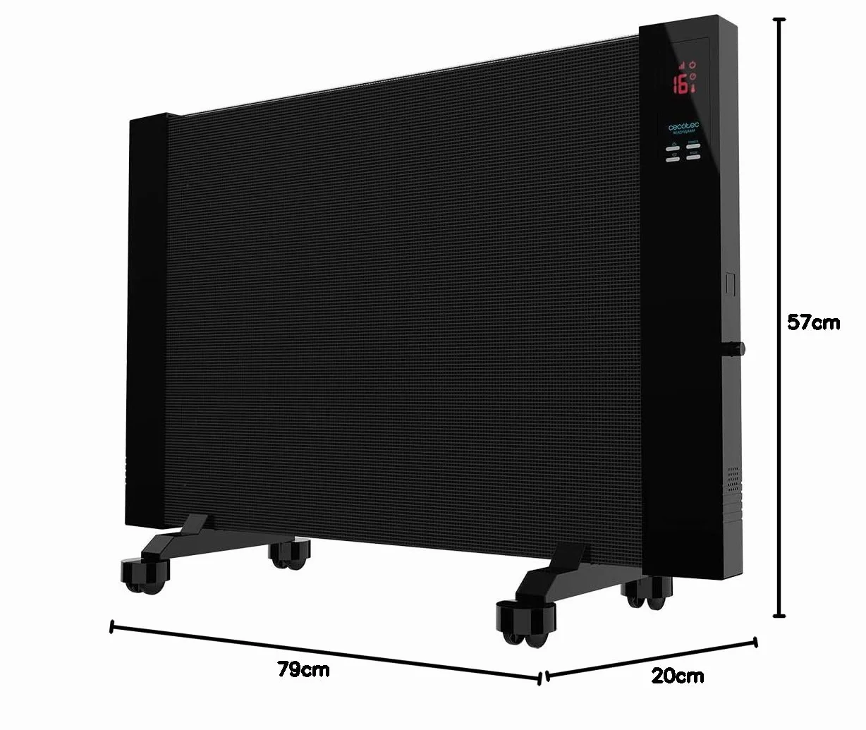 Cecotec Ready Ciepła 3100 Smart Now. Mocny panel promieniujący 2000W. Wyświetlacz LCD, programowalny, 3 tryby, zabezpieczający przed przegrzaniem, przechylaniem, WarmSpace, AutoOff, na kółkach, czarny