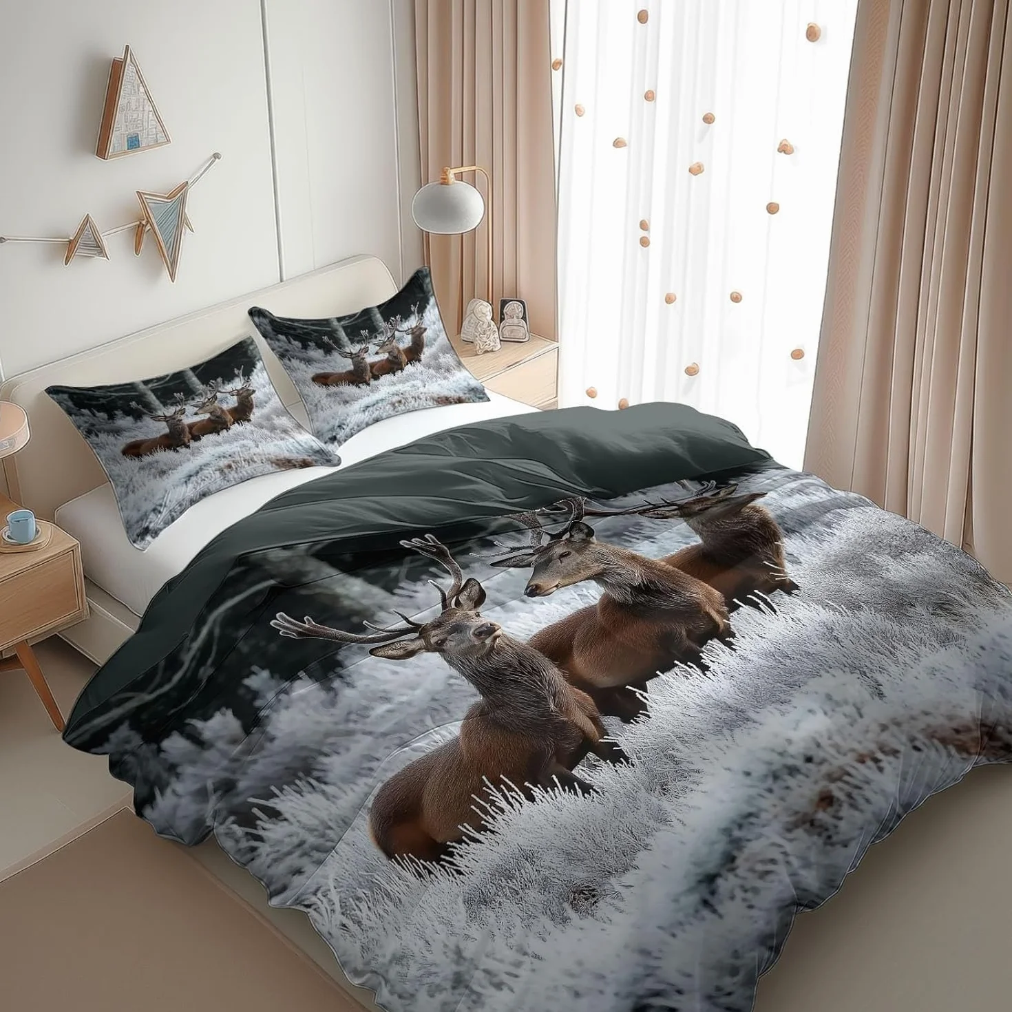 Poszwa na kołdrę 200 x 200 cm jeleń zestaw pościeli 2-osobowej zestawy poszewek na kołdry zwierzęce 110g/m2 miękka mikrofibra 2 poszewki na poduszki 65 x 65 cm z zamkiem błyskawicznym