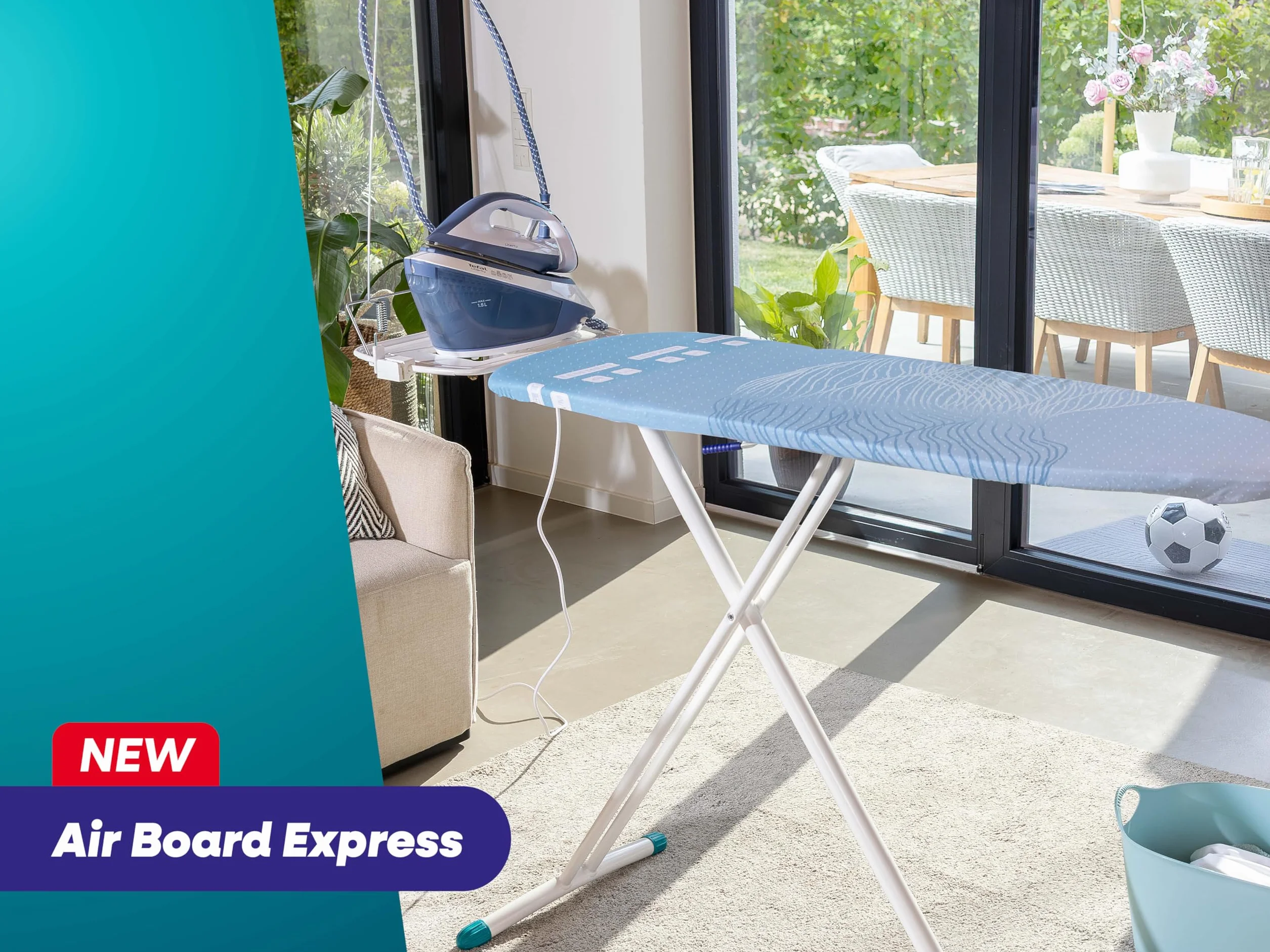 Leifheit Deska do Prasowania Air Board Express M Solid, 120 x 38 cm | Ultralekka konstrukcja, półka na stację parową, regulacja wysokości do 100 cm, uchwyt na kabel i wieszaki