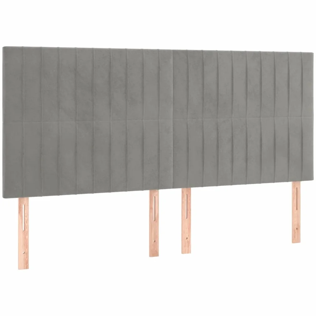 Zagłówek do łóżka, łóżko podwójne, łóżko kontynentalne z materacem, jasnoszary, 160 x 200 cm, aksamitne, nadaje się do pokoju rodzinnego