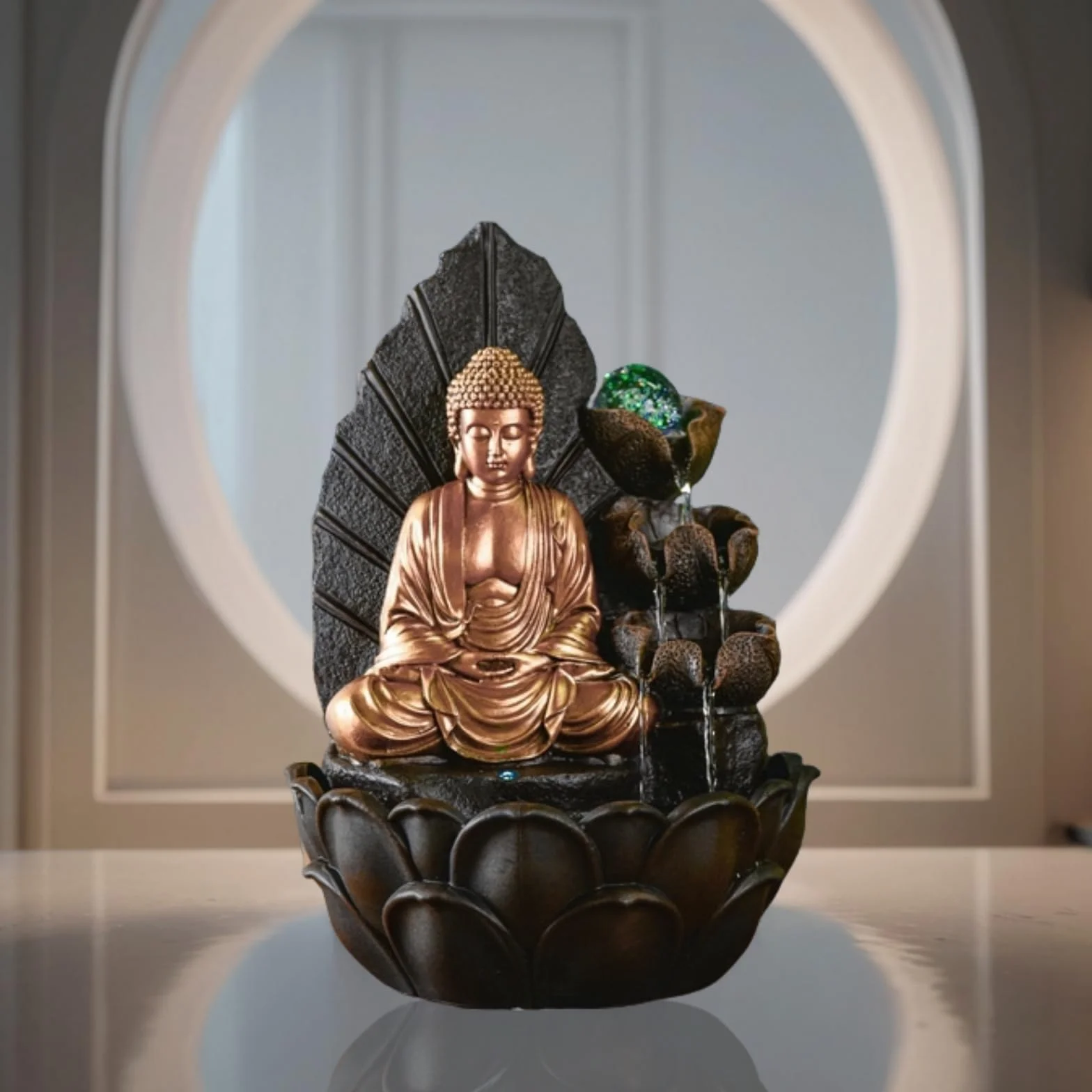 ZEN'LIGHT, Budda Hartha Fontanna, Zen i Feng Shui, oryginalny prezent Budda - wielokolorowe oświetlenie LED, cicha pompa, szer. 27 x szer. 27 x wys. 40 cm