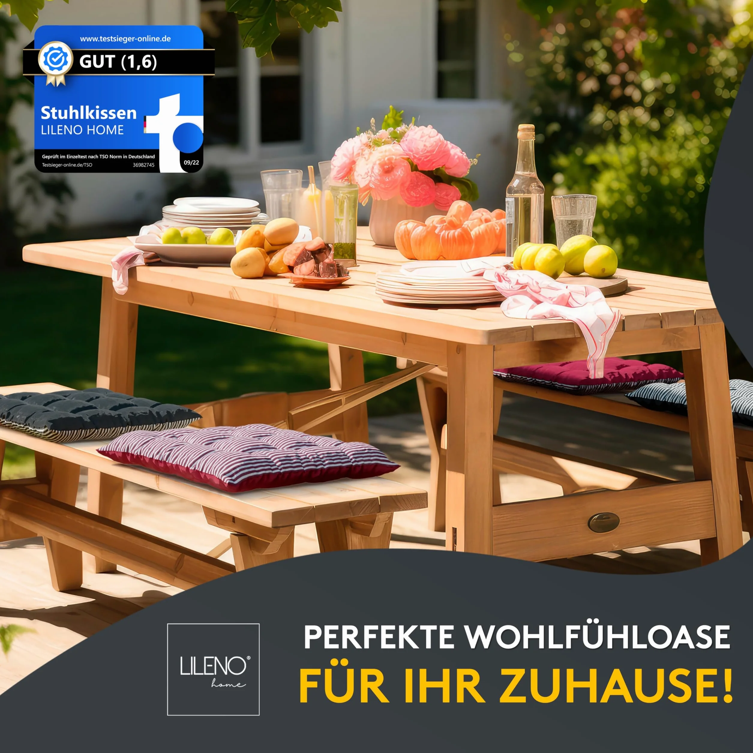LILENO HOME Zestaw 2 dwustronnych poduszek na krzesło, brązowe (40 x 40 x 6 cm) – poduszki na krzesło ogrodowe, do kuchni lub jadalni – do użytku wewnątrz i na zewnątrz jako poduszka na krzesło (Linda