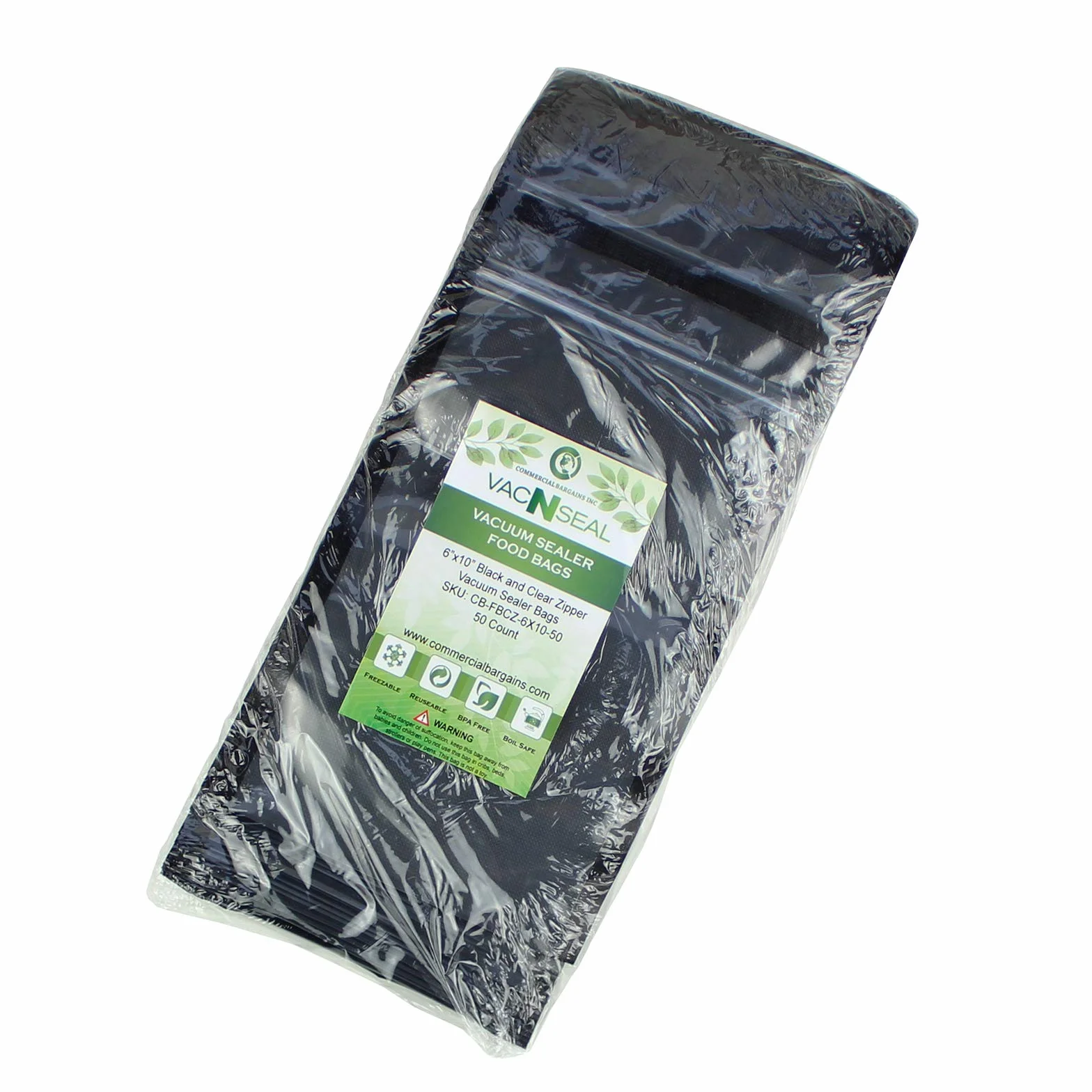 Vac N' Seal 50 sztuk 15 cm x 25 cm, czarne i przezroczyste torby do zamrażania ryb, warzyw, mięsa, ziaren, owoców, orzechów i płatków śniadaniowych, świetny wybór do gotowania Sous Vide