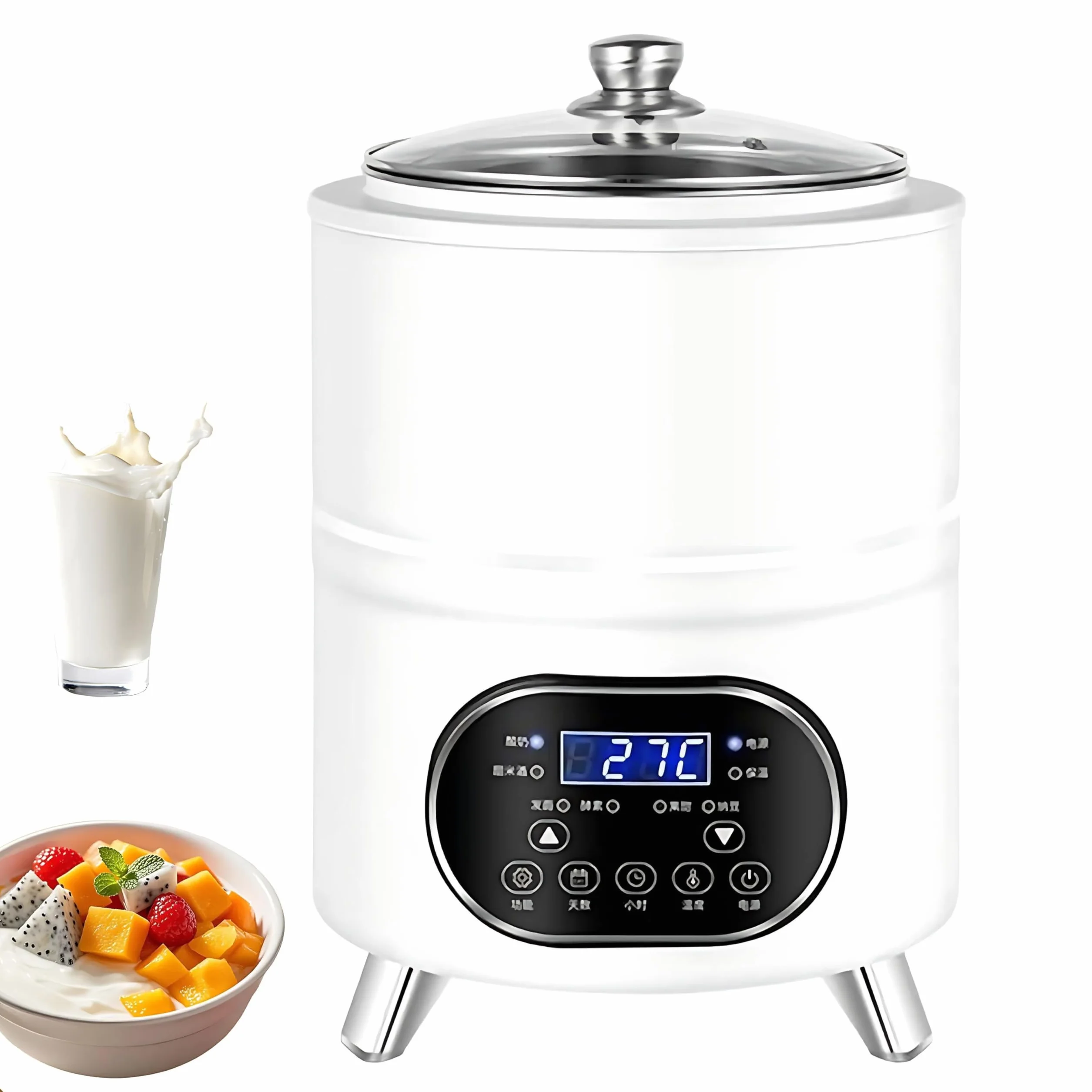 Maszyna do produkcji jogurtu 8L/12L ze stali nierdzewnej z inteligentnym timerem – Jogurtownice o dużej pojemności do domowej fermentacji, domowy jogurt grecki White-12L