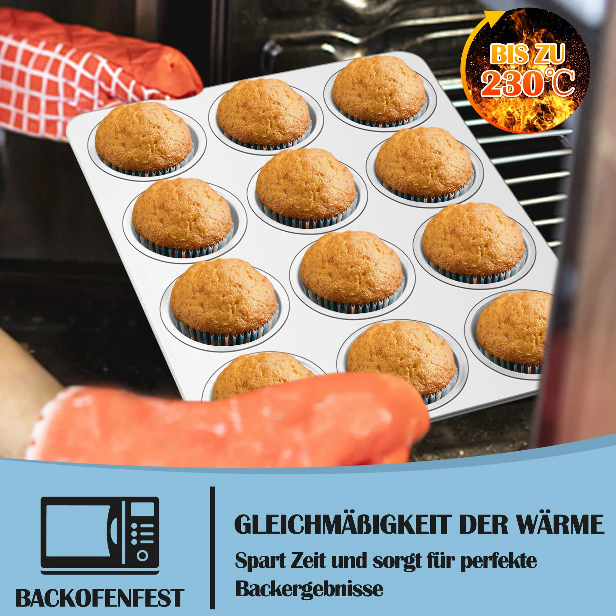 HaWare Foremka do muffinek, ze stali nierdzewnej, na 12 muffinek, 35 x 26,5 cm, głęboka, duża forma do pieczenia muffinek, babeczek, brownie, puddingu, nietoksyczna, zdrowa, nadaje się do mycia w