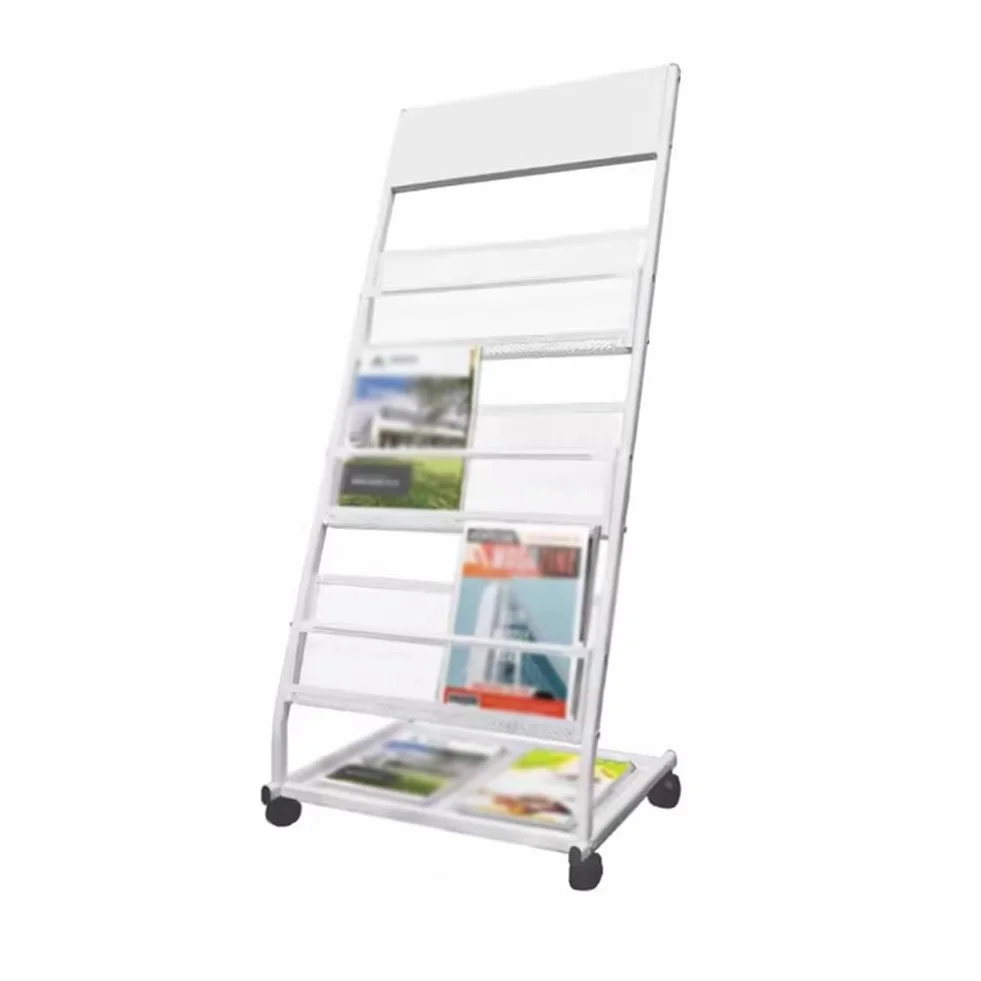 3-Poziomowy Mobilny Stojak Na Czasopisma Z Kółkami, Metalowy Stojak Na Ulotki, Do Biur, Na Wystawy I Do Centrów Handlowych – Biały, 48 X 39 X 110 Cm(Rozmiar Koloru)