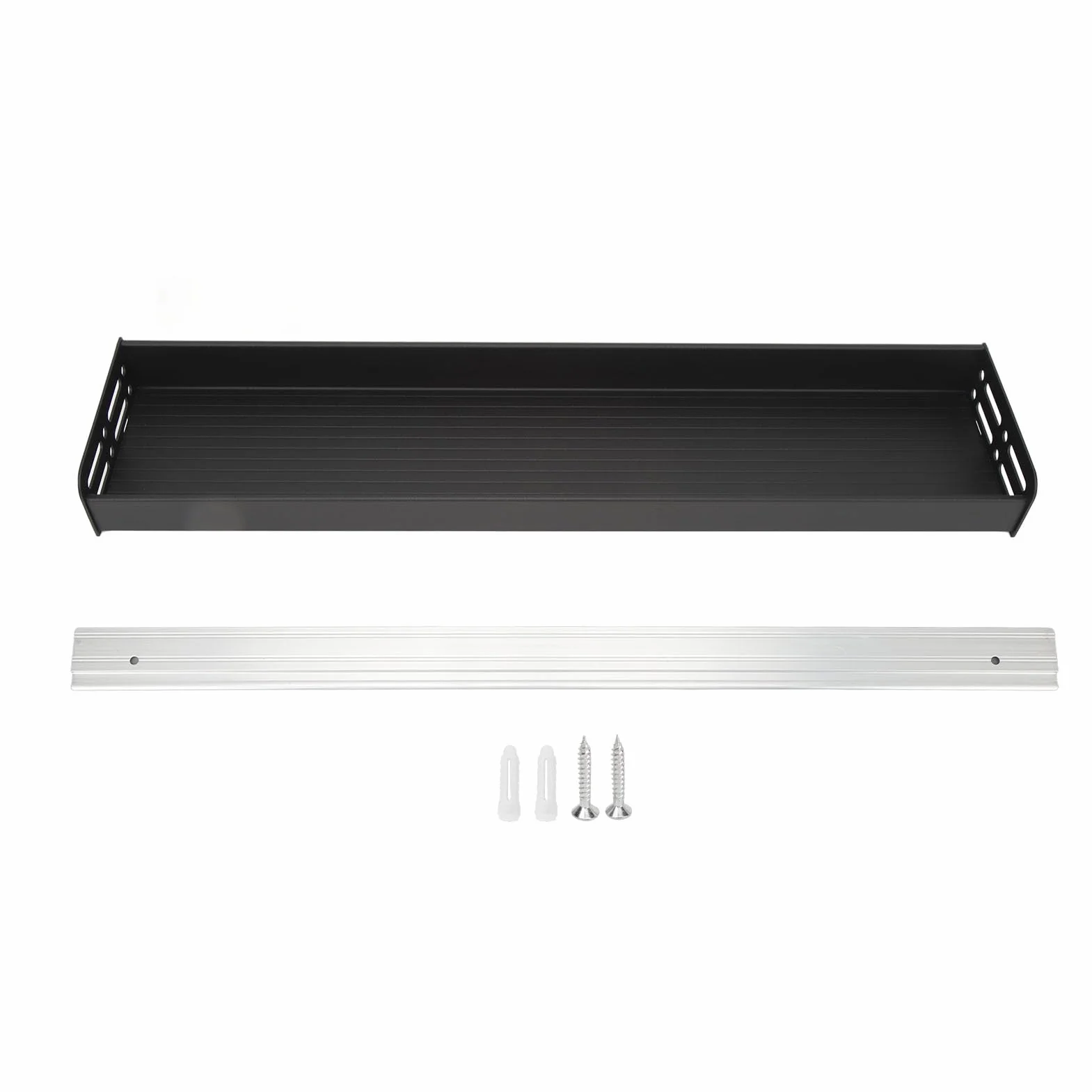 Naścienny stojak na przyprawy kuchenne, zdejmowany, oszczędzający miejsce, wiszący organizer do przypraw do kuchni, łazienki, aluminium 60 cm (Czarny)