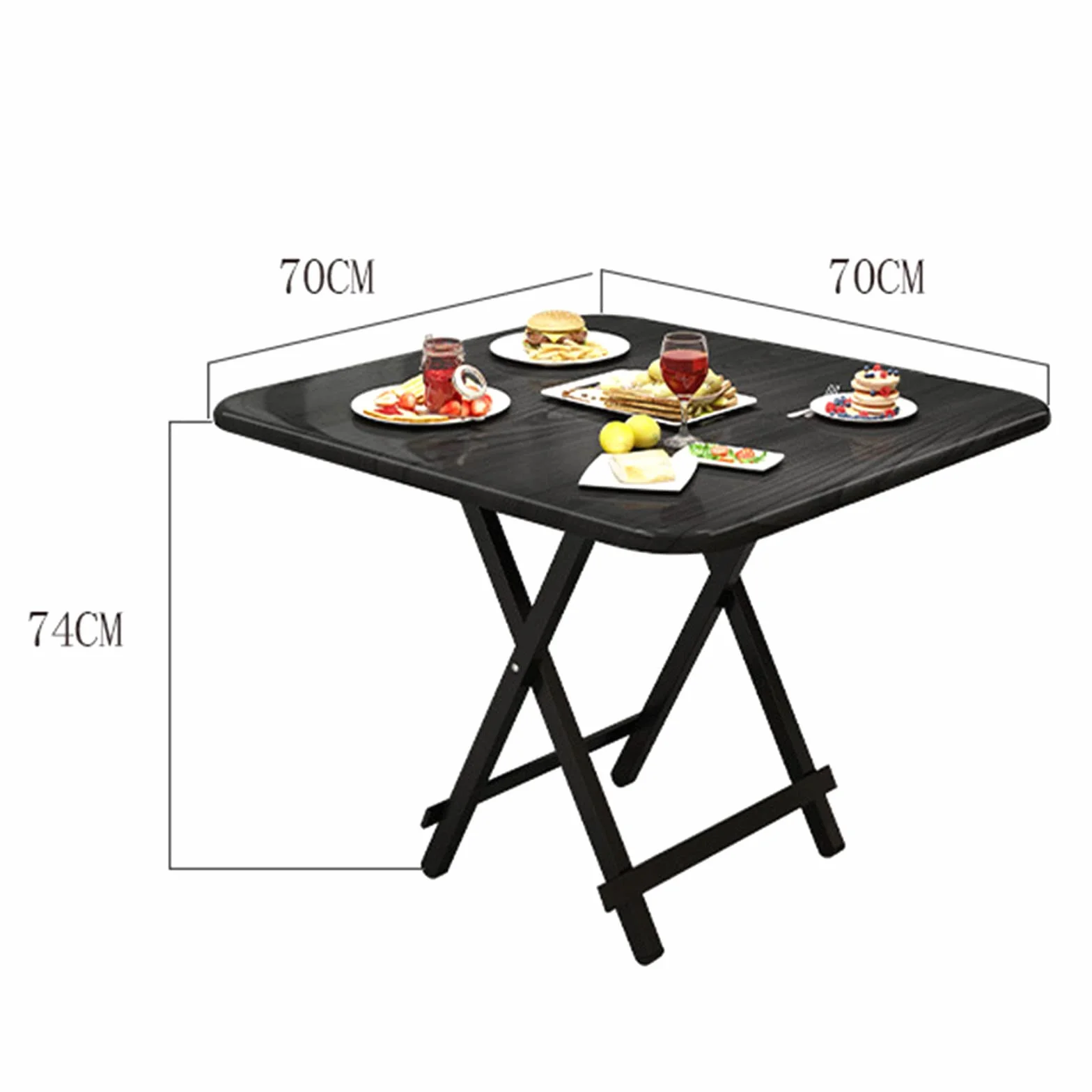 Przenośny składany stół do jadalni wodoodporny odporny na zarysowania stół kuchenny oszczędzający miejsce łatwy do czyszczenia czarny 70 cm siedzenia 4 osoby