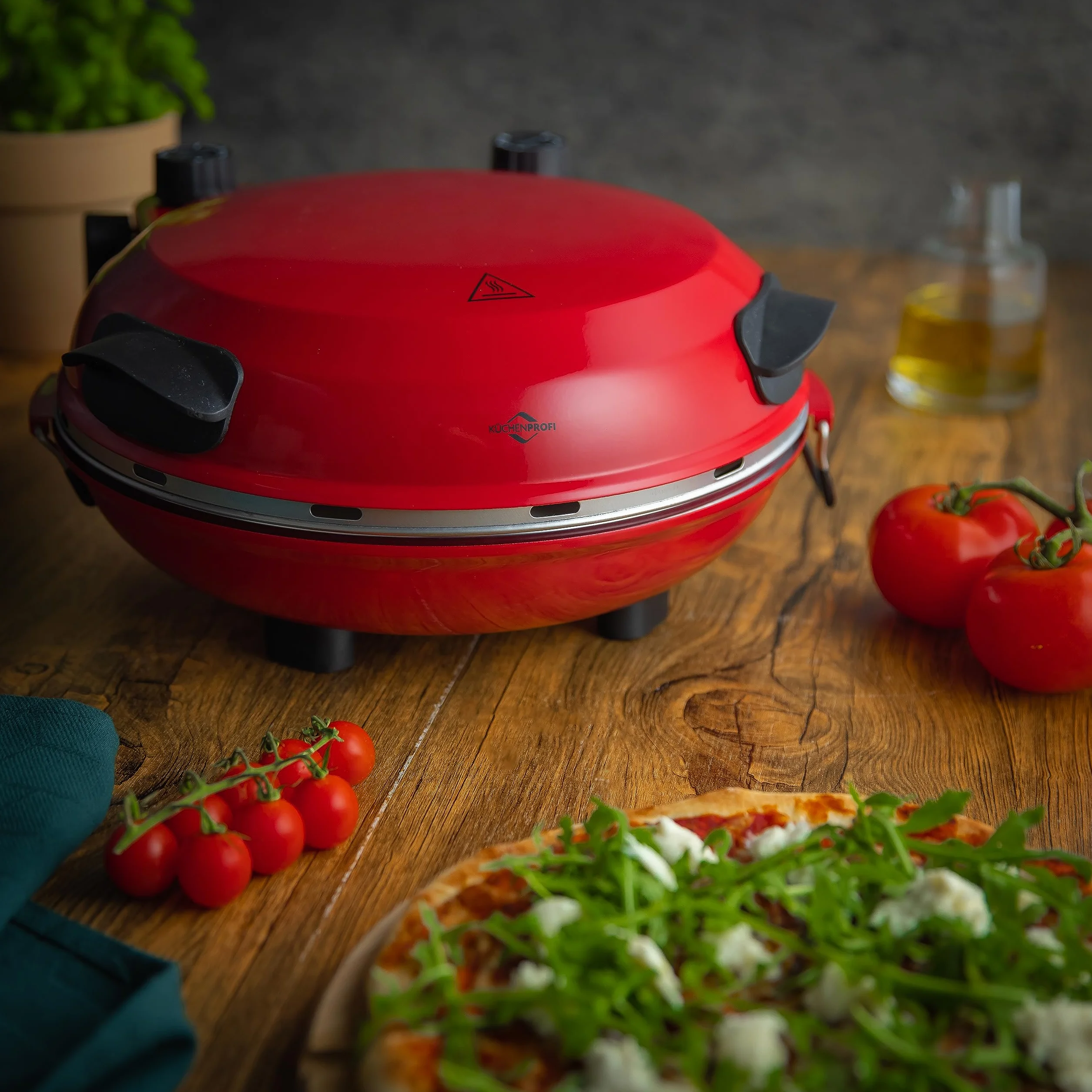 Küchenprofi Napoli urządzenie do pizzy, z kamieniem do pizzy, Ø 36 cm w 4 minuty, 1200 W, bezstopniowa regulacja temperatury, ogrzewanie górne i dolne oddzielnie, elektryczny piec do pizzy,