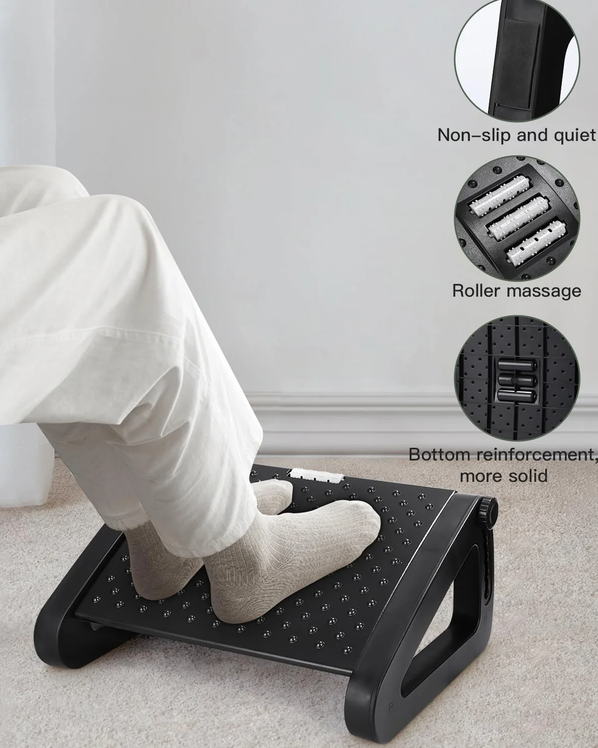 Regulowany podnóżek,Ergonomiczny podnóżek z 6 Regulowaną wysokością i kątem, antypoślizgowy stołek do domu, biura i podróży, użyteczny pod biurkiem