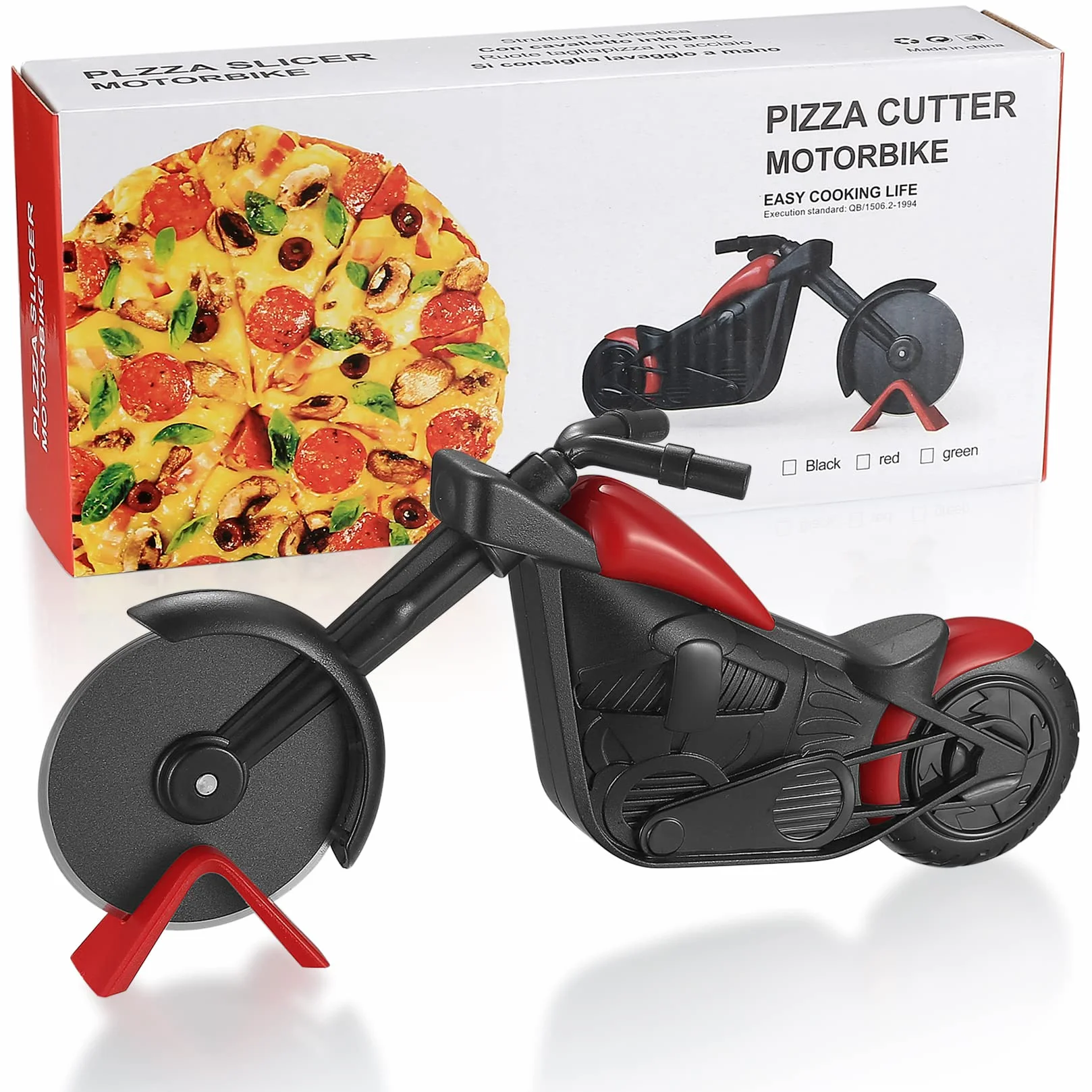 Motocykl Pizzaschneider, Nóż do Pizzy ze Stali Nierdzewnej, Dwukołowy, Nowość, Motocykl Pizzarad, Cięcie Ciasta, Rolka do Pizzy z Stojakiem, Powłoka Nieprzywierająca, Akcesoria Kuchenne, Narzędzia