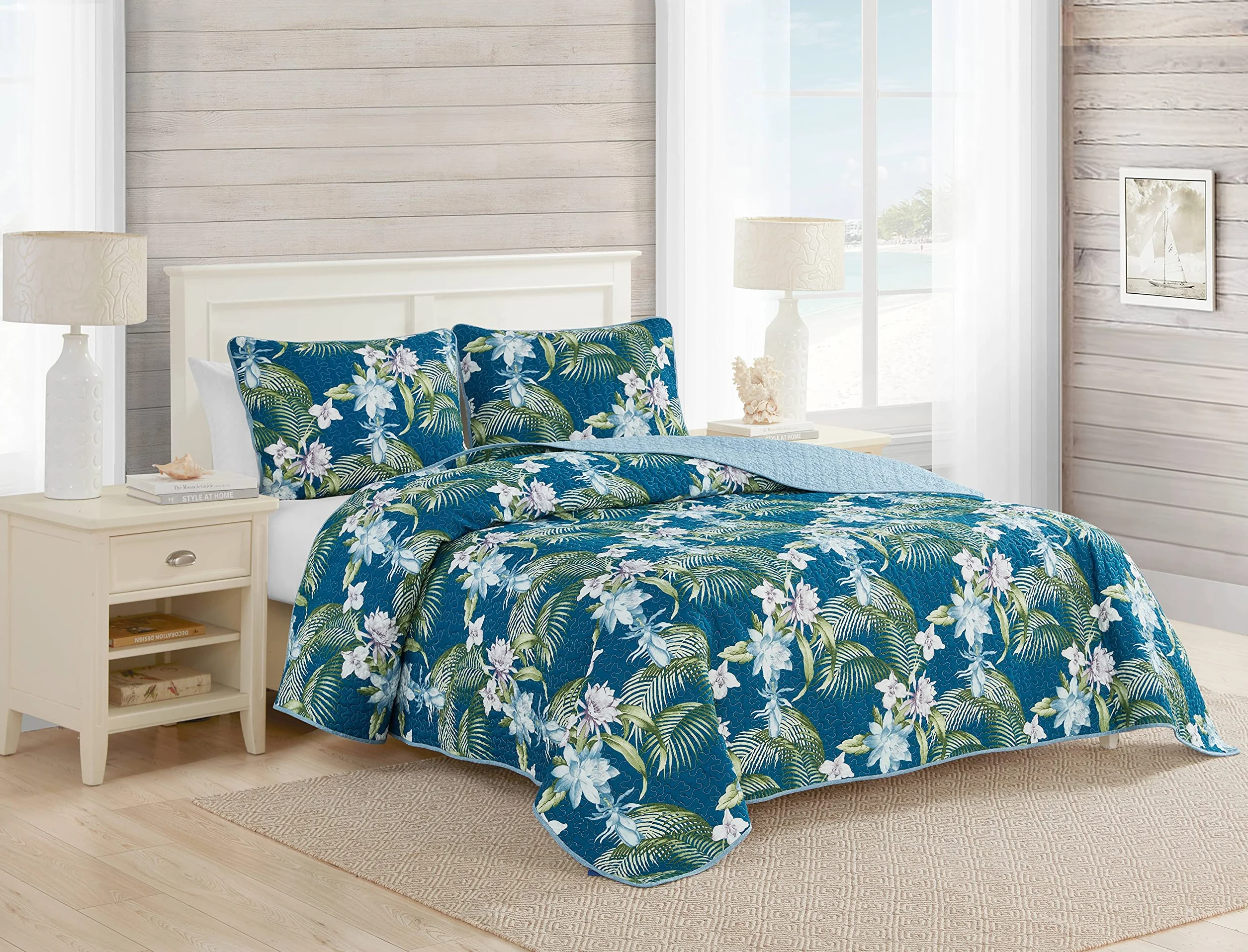 Tommy Bahama | Zestaw kołder - 100, odwracalny, lekki i oddychający, wstępnie sprany dla dodatkowej miękkości, bawełna, ciemnoniebieski, Queen