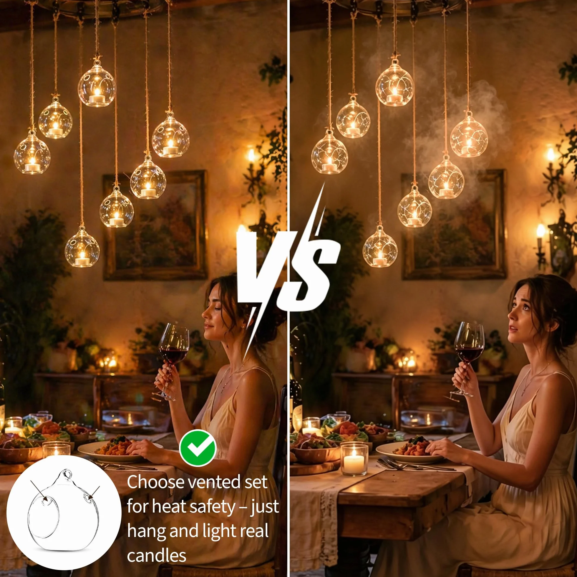 Sziqiqi 12 szt. 80 mm wiszący świecznik na podgrzewacze szklane kule terrarium Świecznik Świecznik, 12 szt./zestaw