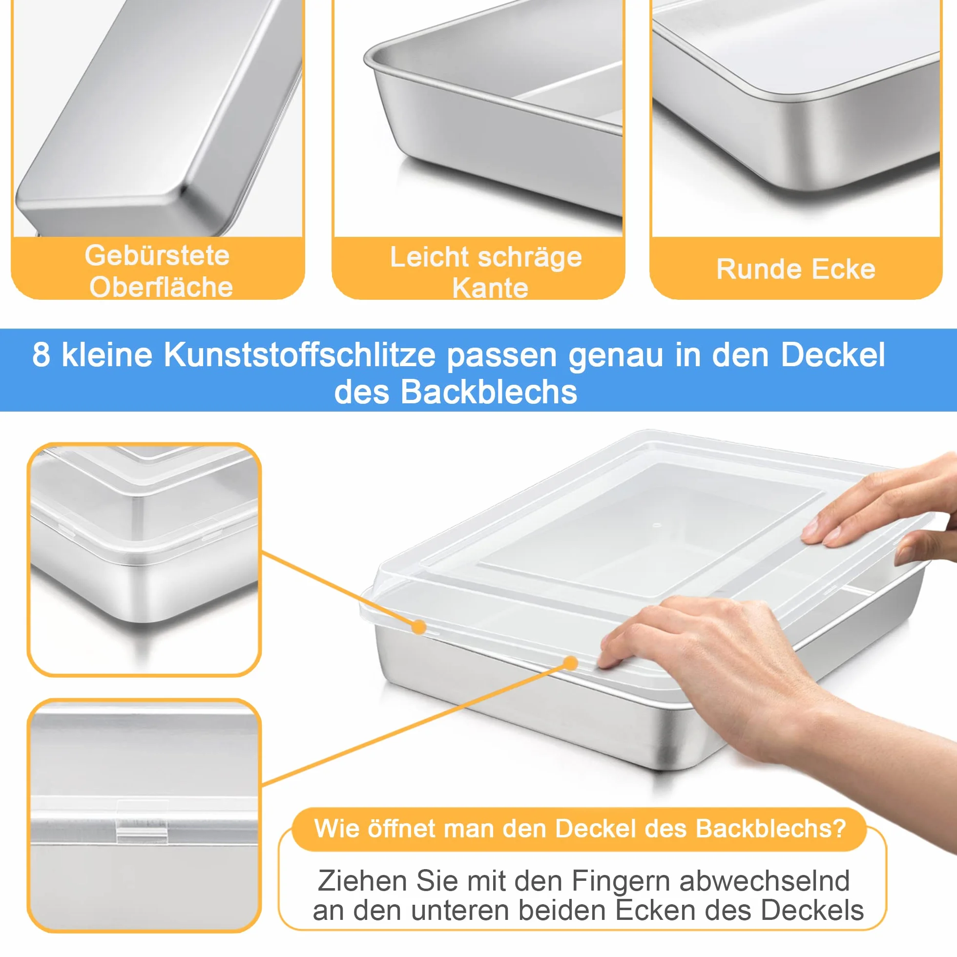 Baking Pan z pokrywą, Joyfair Stal nierdzewna Cake Pan Baking Set, 23.8x17.8x5cm, prostokątny Baking Pan dla Baking Roasting Storing, Perfect for Cake/Brownie/Lasagne