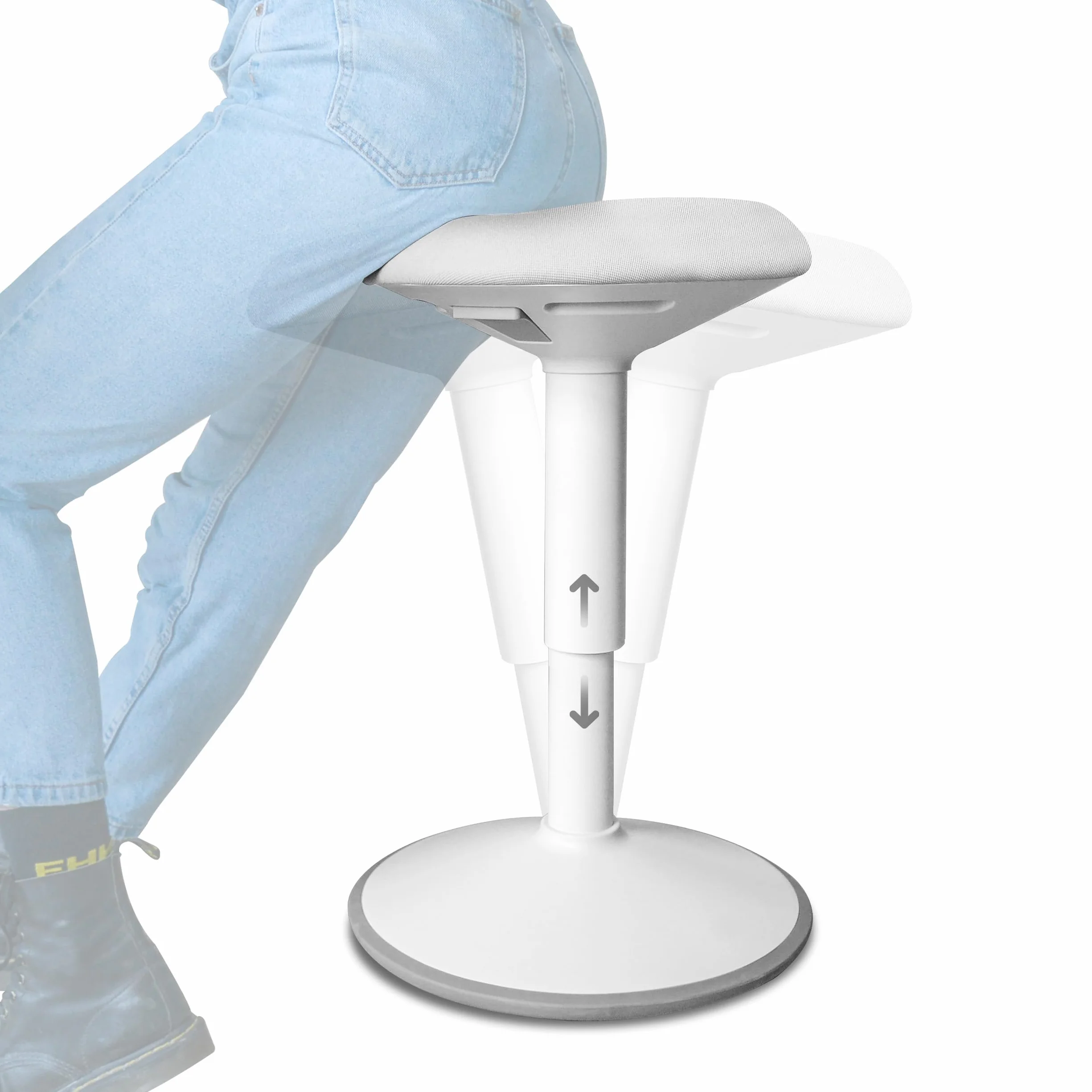 Backerz Ergonomiczny stołek biurowy – regulowana wysokość, stolnik drżący 40-60 cm – aktywne krzesło biurowe do stania z antypoślizgową podstawą do aktywnego przechyłu – biały