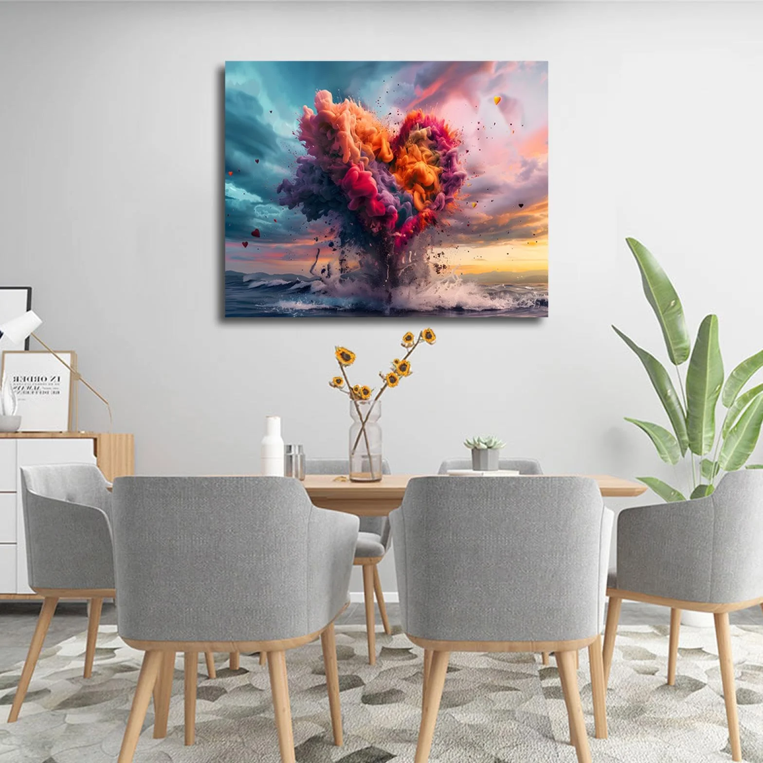 SHENGPOSTER Romantyczny obraz na płótnie plakat miłość serce sztuka ścienna płótno kolorowa farba eksplozja oprawione obrazy dekoracyjne do mieszkania w akademiku 60 x 80 cm rama wewnętrzna