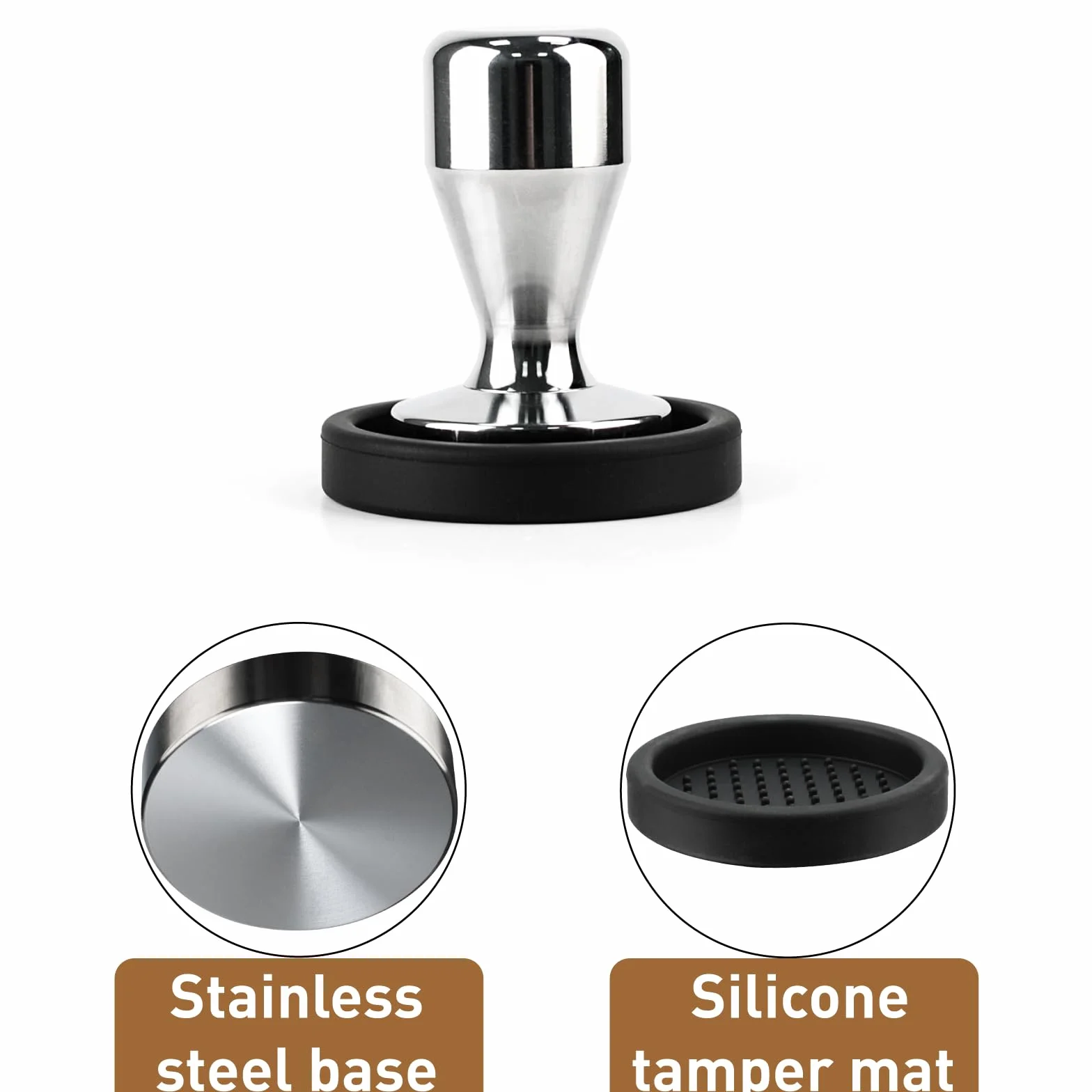 Tamper do espresso 51 mm, ubijak do kawy, ubijak do kawy z drewnianym uchwytem i silikonową matą, ubijak do kawy, silikonowy ubijak do espresso, ubijak do kawy ze stali nierdzewnej