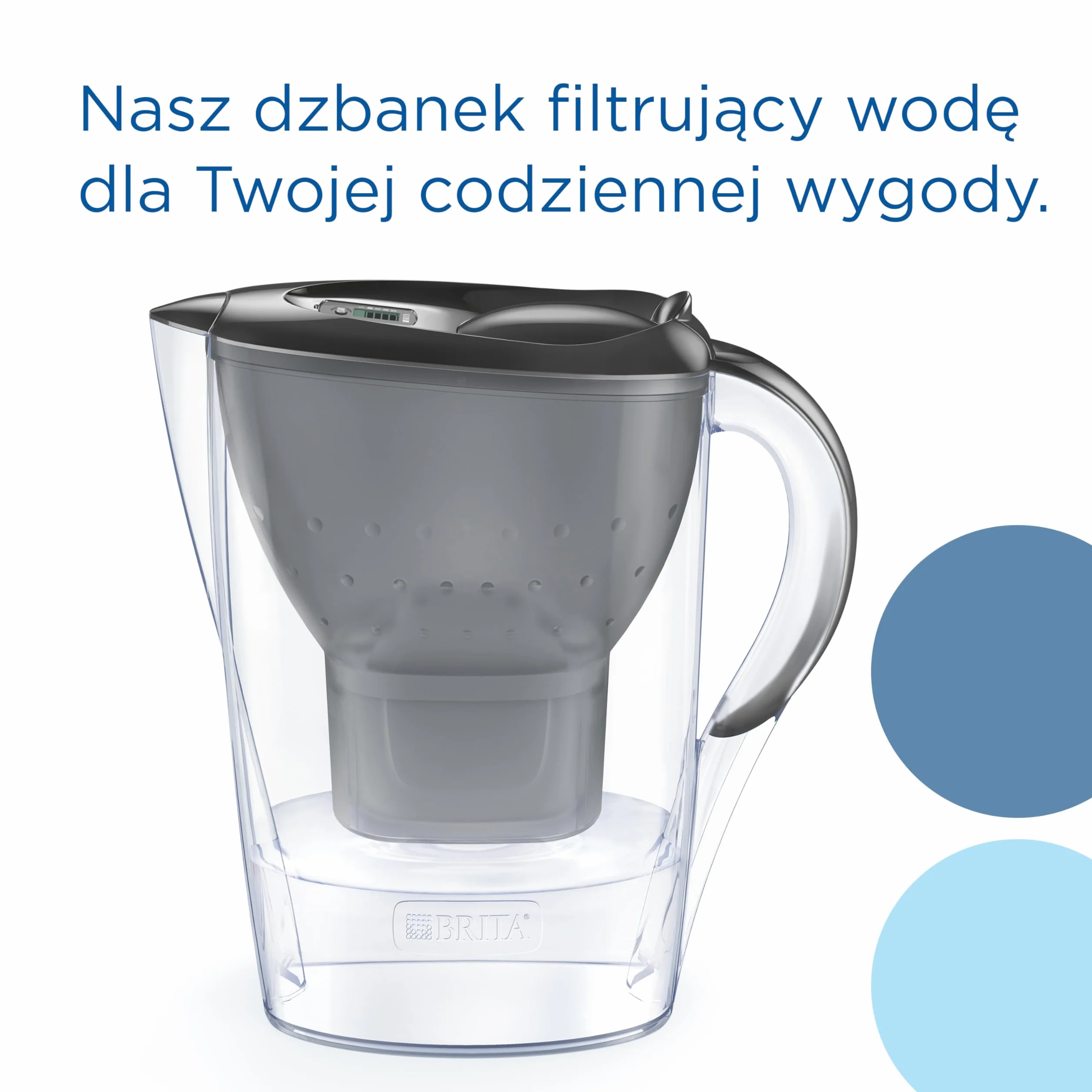 BRITA Dzbanek filtrujący Marella grafitowy (2,4 l) z 3 oryginalnymi filtrami BRITA MAXTRA PRO Pure Performance redukującymi chlor, kamień, PFAS i metale – elegancja i funkcjonalność