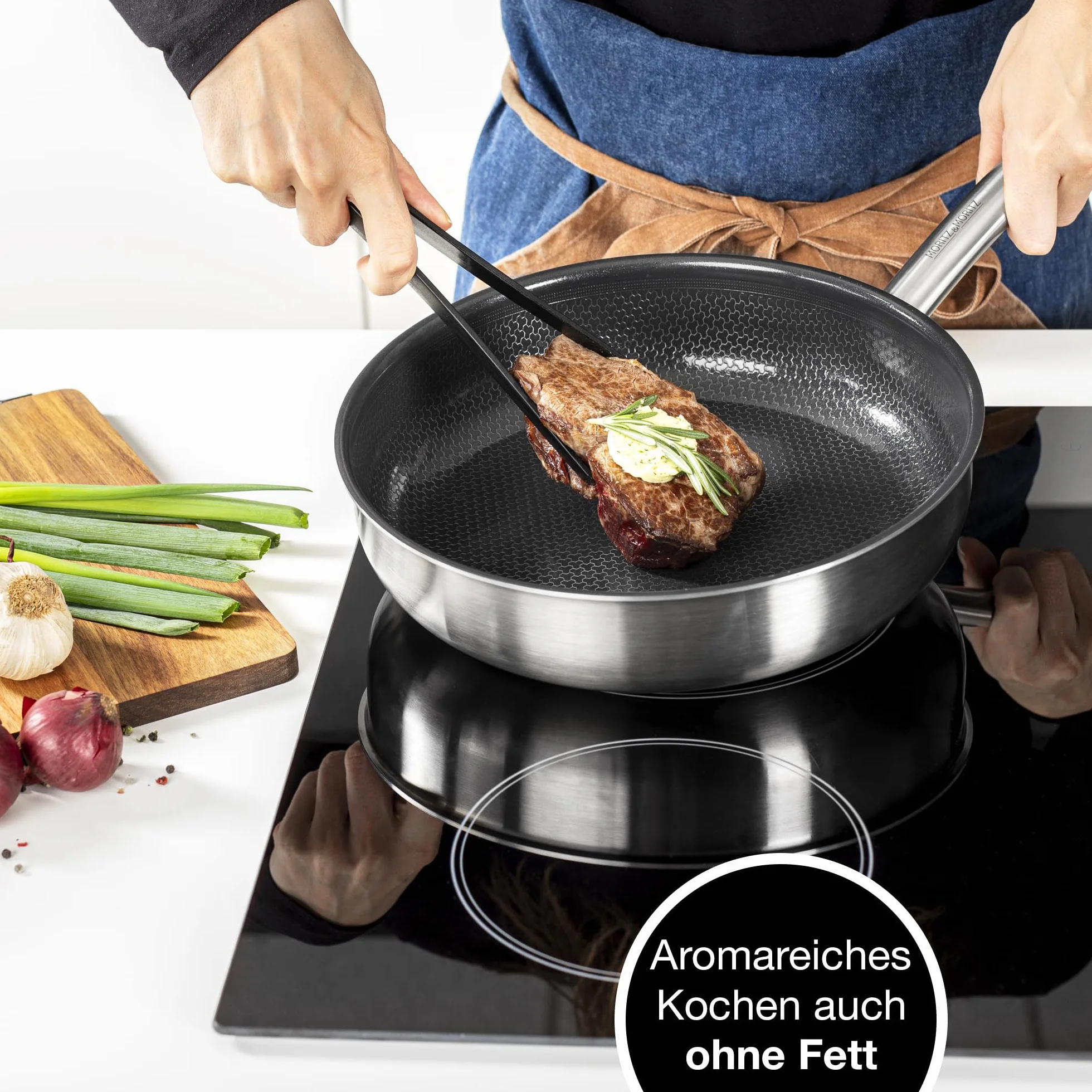 Moritz & Moritz Patelnia 28 cm do kuchenek indukcyjnych z komórkową strukturą z ceramicznym powłokiem - do wszystkich rodzajów kuchenek - Patelnia antyprzywarcza do kuchenek indukcyjnych do gotowania