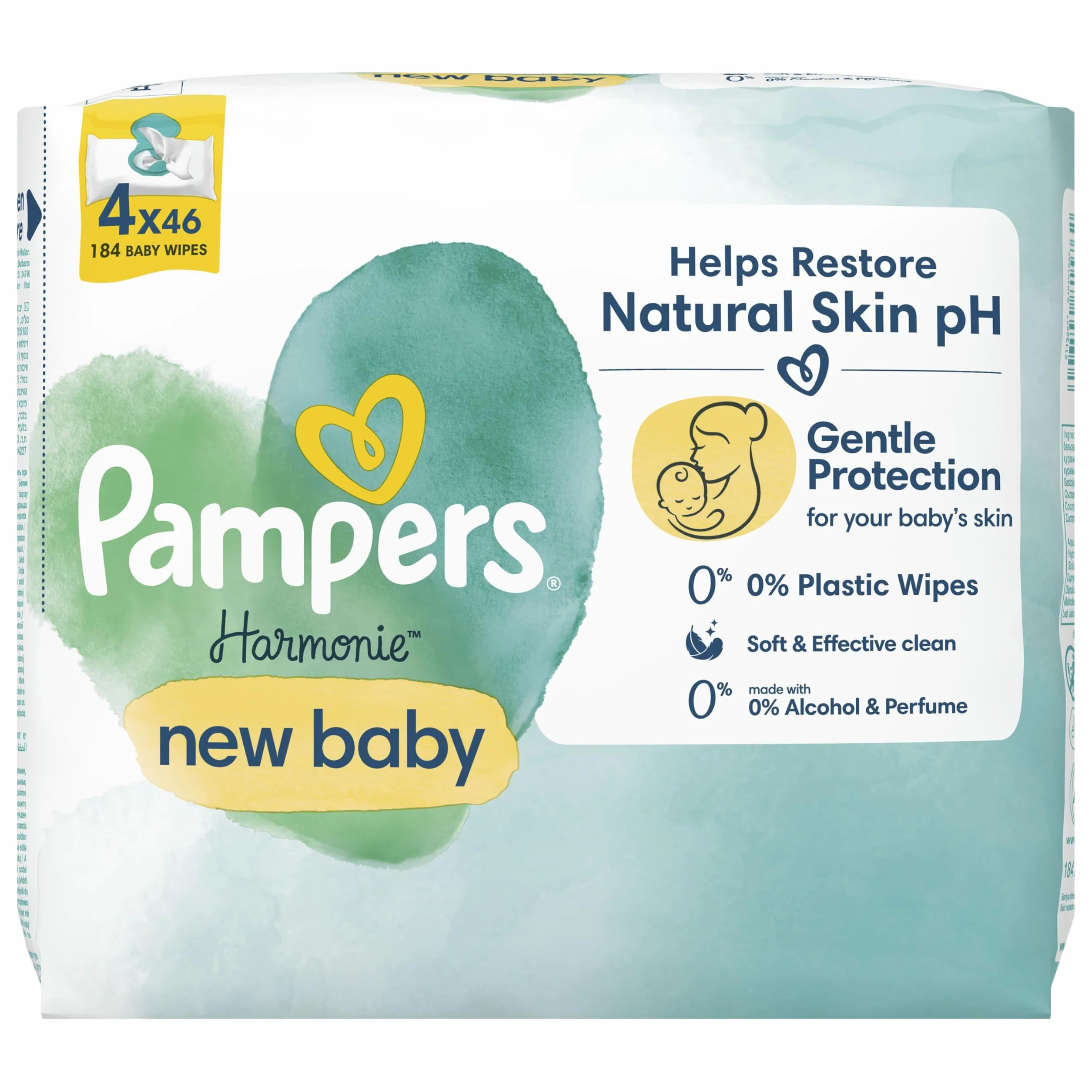 Pampers Harmonie New Baby Chusteczki Nawilżane dla Niemowląt i Dzieci, 552 sztuk (184 sztuk * 3), Bezzapachowe, Pomagają Chronić Skórę Przed Podrażnieniami
