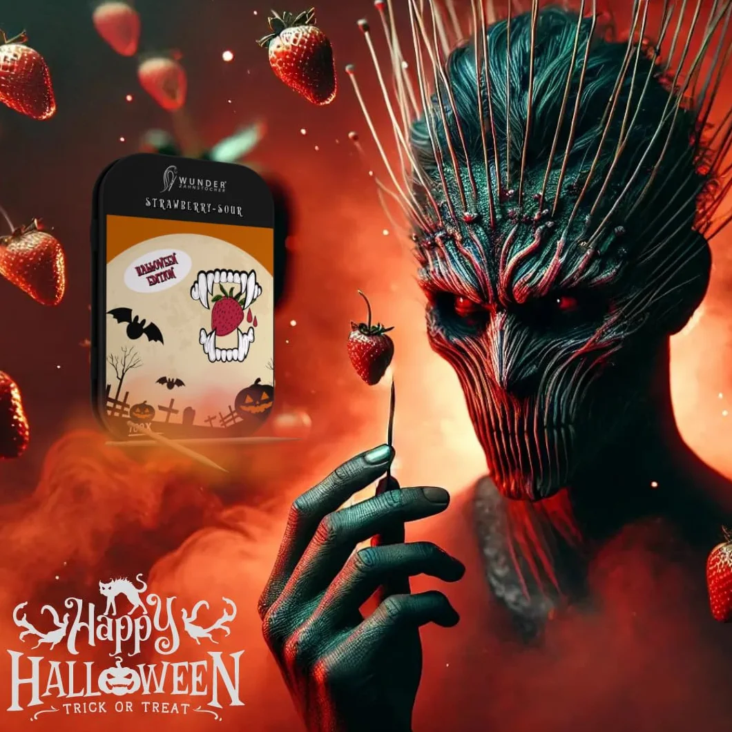 Wunder Wykałaczki - Wykałaczki ze smakiem - dobra alternatywa dla żucia gumy - pomaga w przeciwdziałaniu gryzieniu paznokci - świeży oddech dzięki aromatyzowanym wykałaczkom - Edycja Halloween