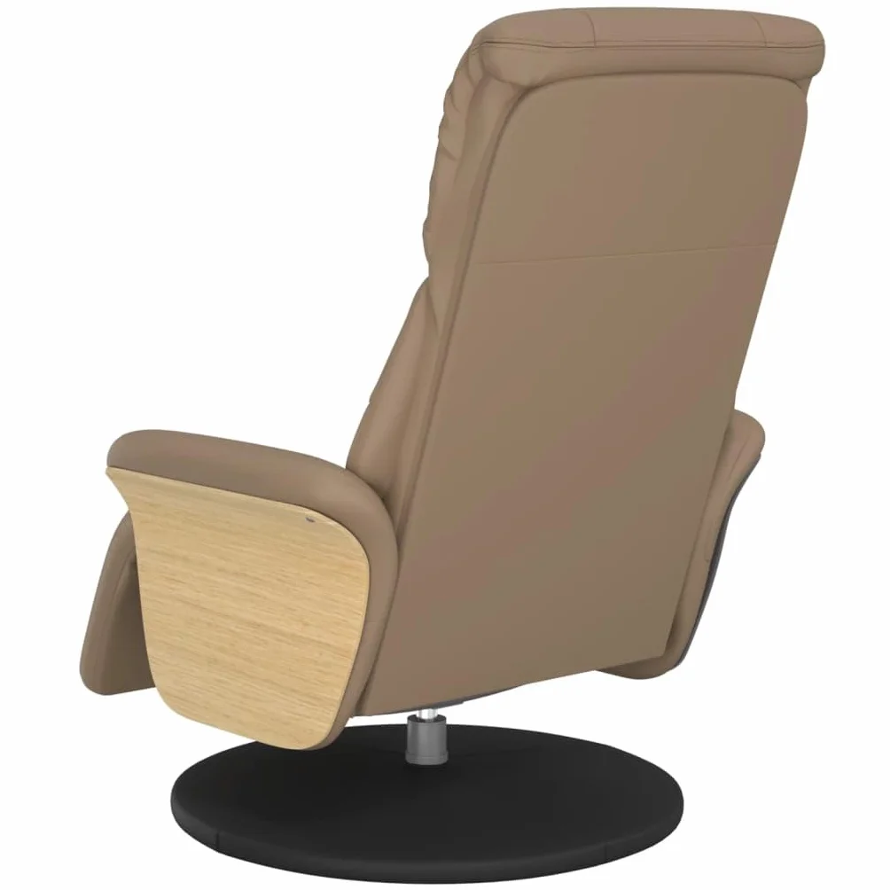 Fotel relaksacyjny z podnóżkiem, kolor brązowy cappuccino, sztuczna skóra, regulowany, obrotowy, z podłokietnikami, ergonomiczny, do salonu, sypialni, biura, relaksu, czytania, oglądania