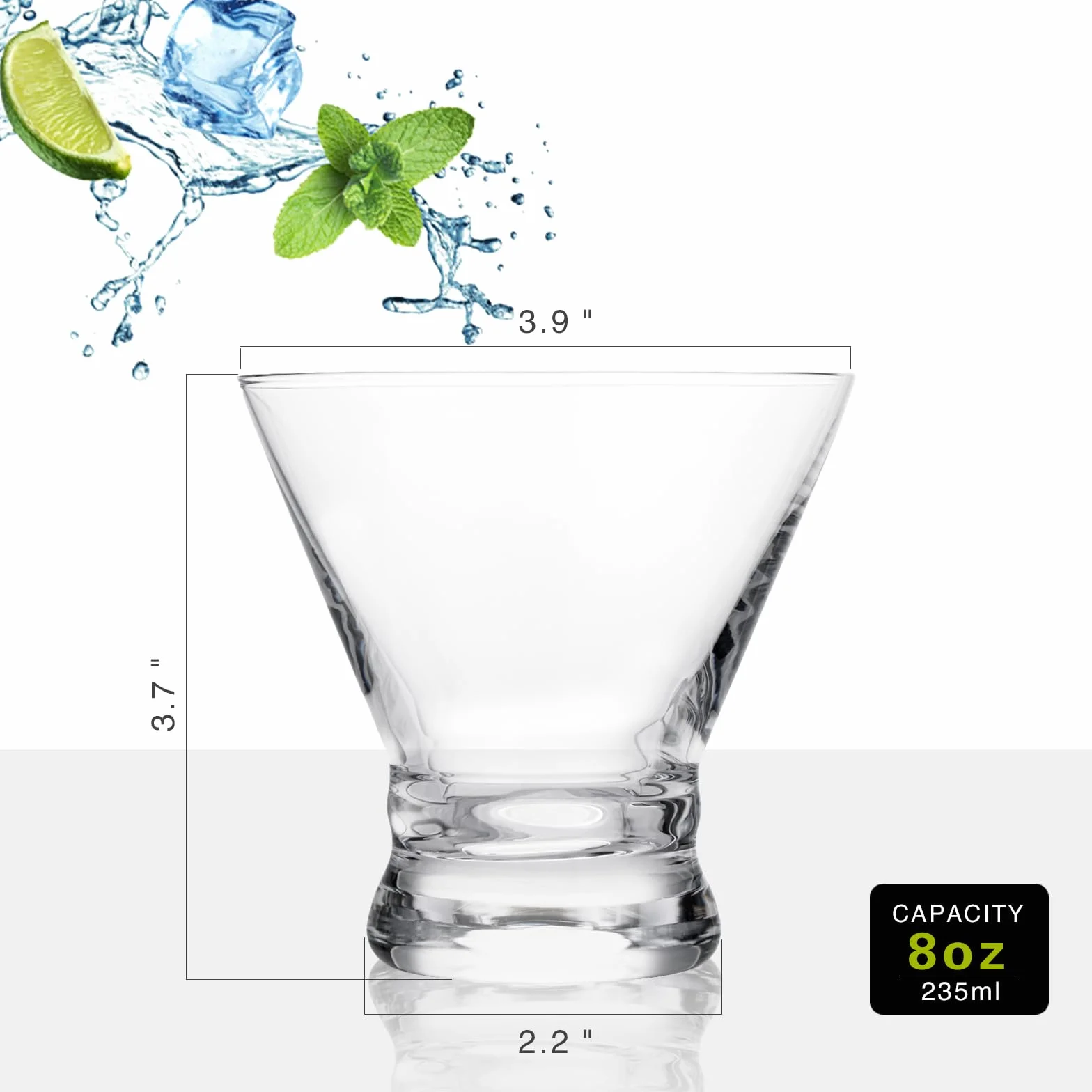 WOTOR Zestaw 4 kieliszków do martini, 240 ml, fantazyjne nowoczesne kubki do martini, do baru, krótkie i małe kieliszki do margarity