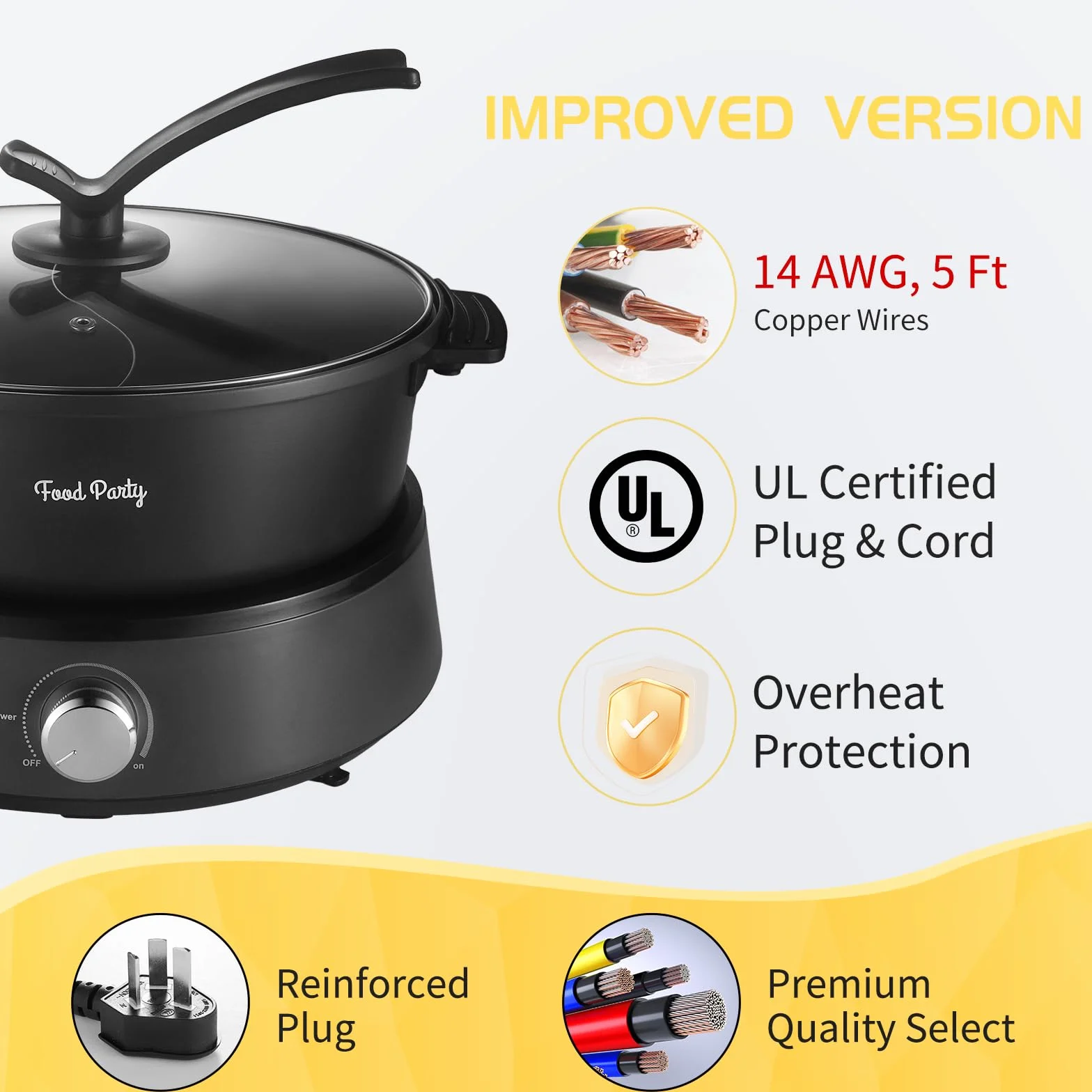 Food Party Hot Pot Elektryczny 4L Zaktualizowany Dwustronny Rozdzielany Garnek 220V 1350W Elektryczny Garnek Fondue na 6 Osób (Garnek Hot Pot z Przegródką)
