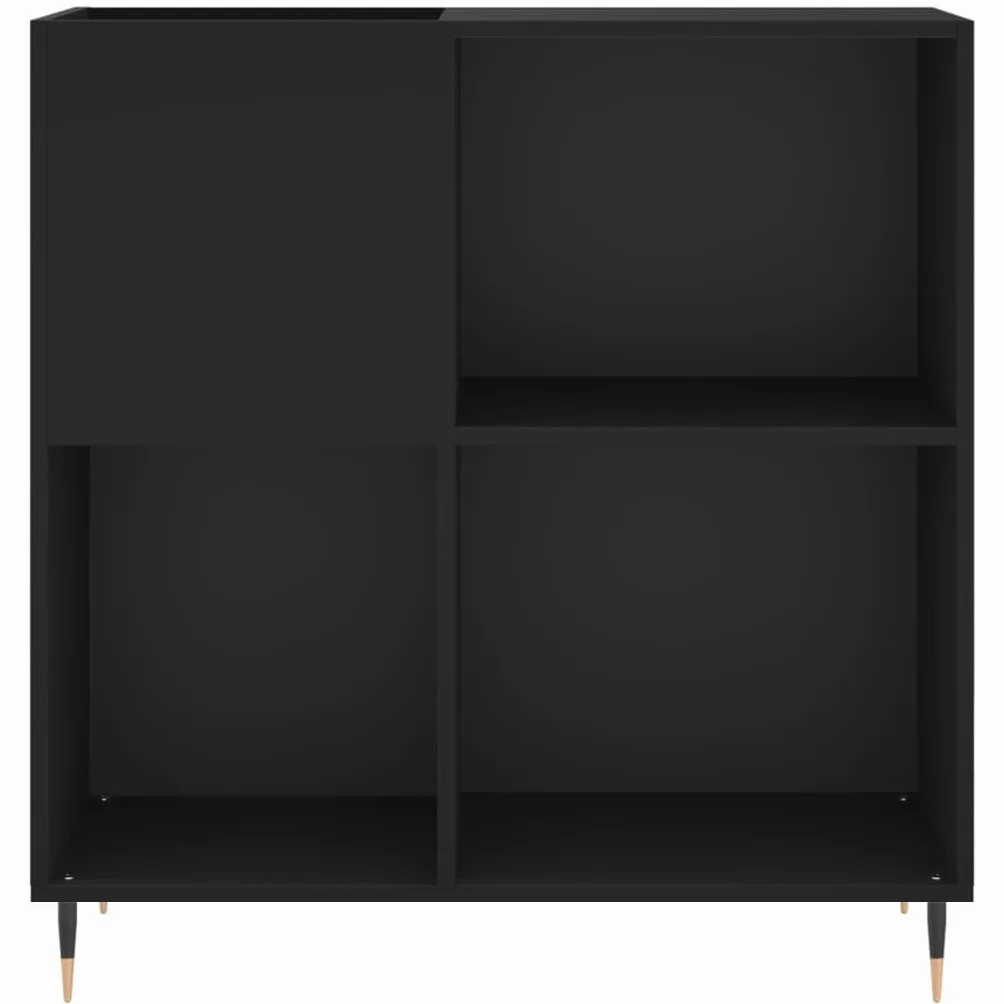 Hothingwell Szafka z płytami winylowymi 84,5 x 38 x 89 cm, czarna szafka do przechowywania z drewna inżynieryjnego z wytrzymałym blatem do gramofonu i stabilnymi żelaznymi nóżkami