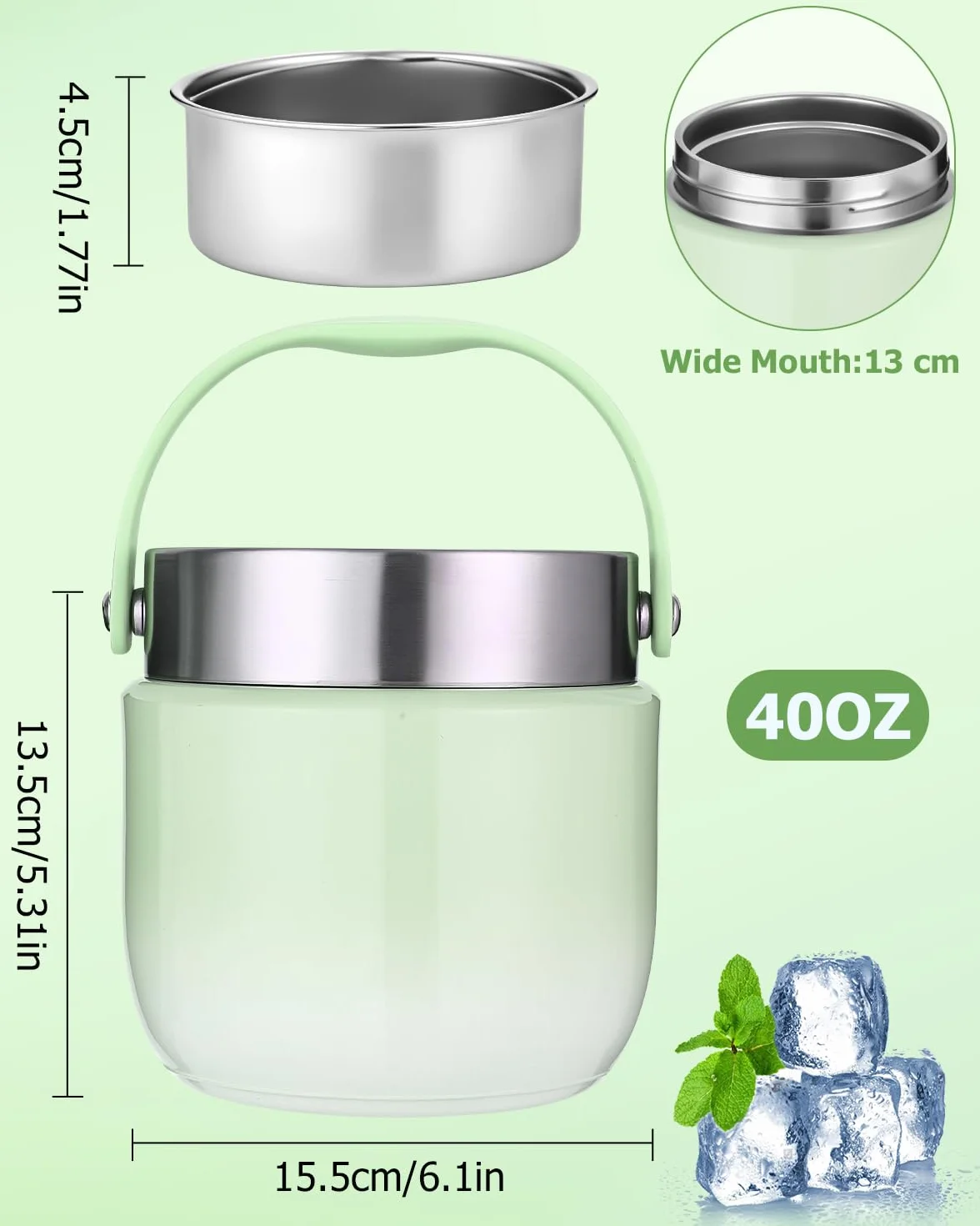 Pojemnik termiczny do jedzenia, 1200 ml, miska termiczna z pokrywką, pojemnik utrzymujący ciepło ze stali nierdzewnej ze składaną łyżeczką, pudełko na lunch dla dzieci i dorosłych, do przechowywania