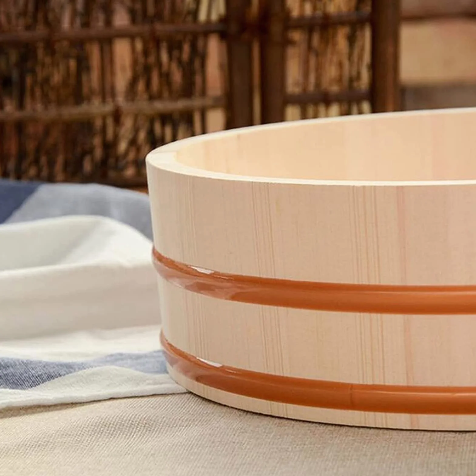 Drewniana wanna do mieszania ryżu Hangiri Oke, zestaw do robienia sushi z wałkiem do ryżu, japońska miska do sushi, 48 cm