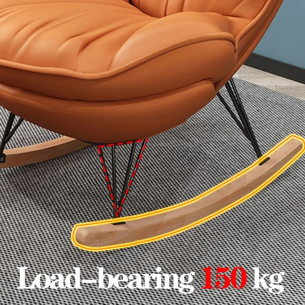 WIGSELBL Accent Fotel bujany Wygodny fotel bujany do pokoju dziecięcego Szybowiec i otomana Zestaw z podstawą z litego drewna, pojedyncza sofa Leniwy wypoczynek Fotel bujany do salonu (kolor: pomarańczowy)