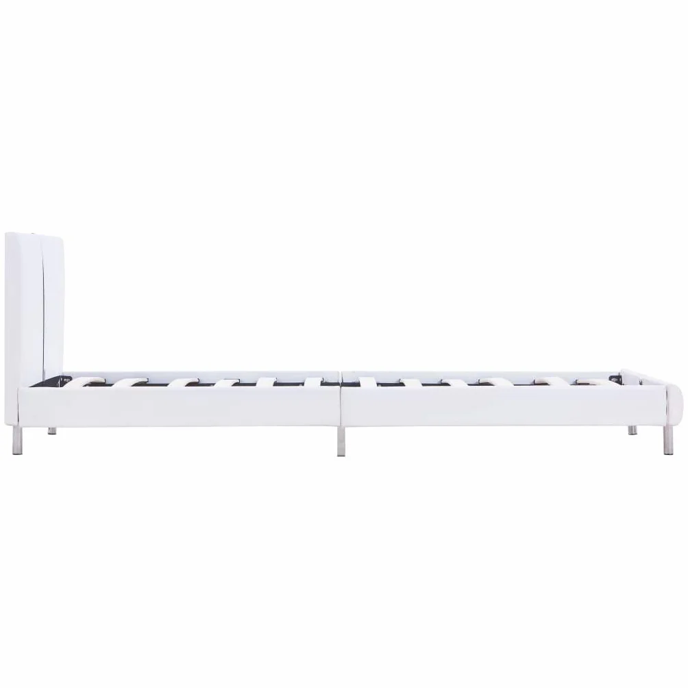 Skórzana elegancka rama łóżka klasyczna biała 90x200 cm | Rama łóżka biała sztuczna skóra 90x200 cm tapicerowane łóżko z zagłówkiem stalowe nogi